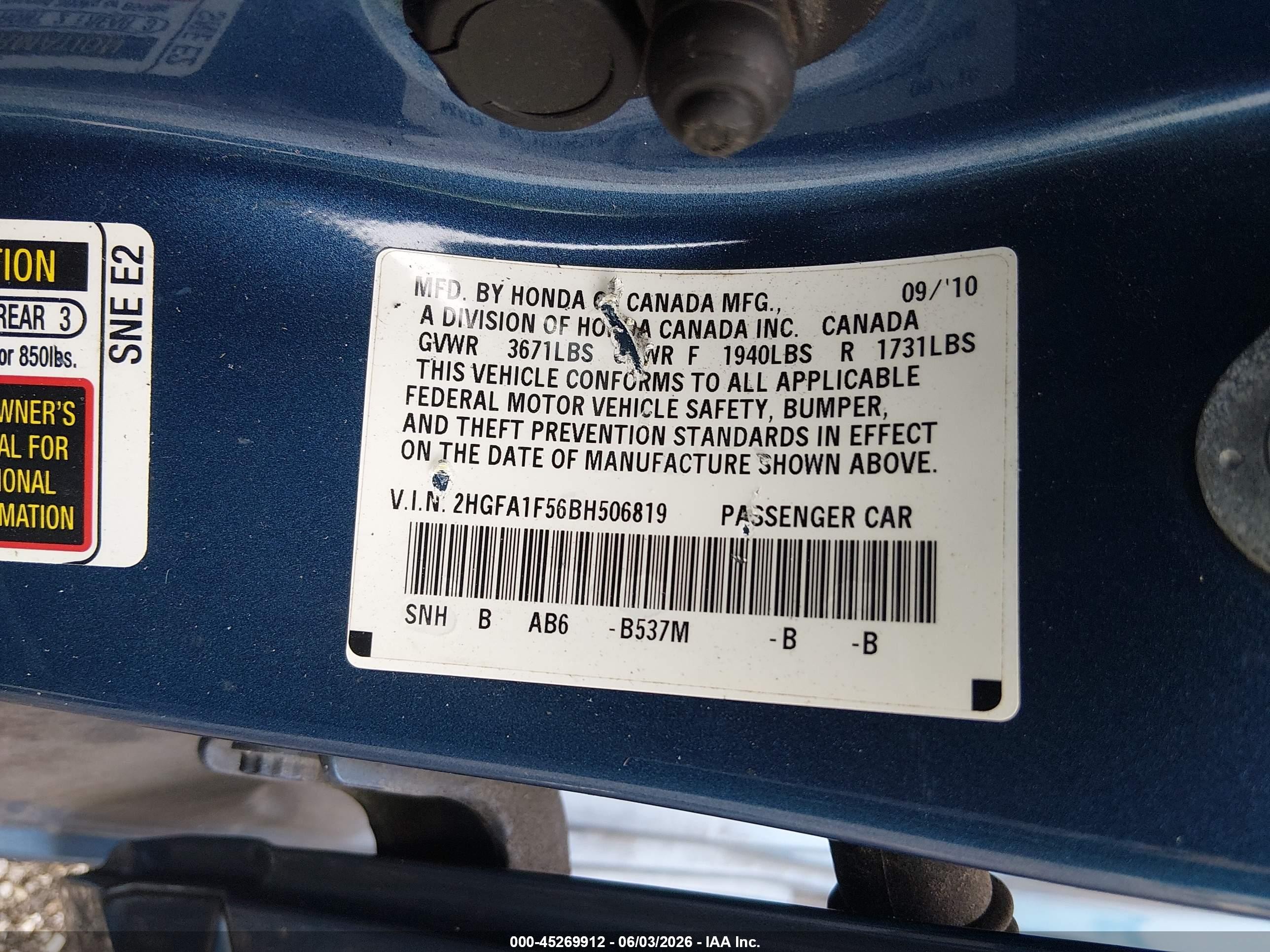 2011 Honda Civic Lx Blue vin: 2HGFA1F56BH506819