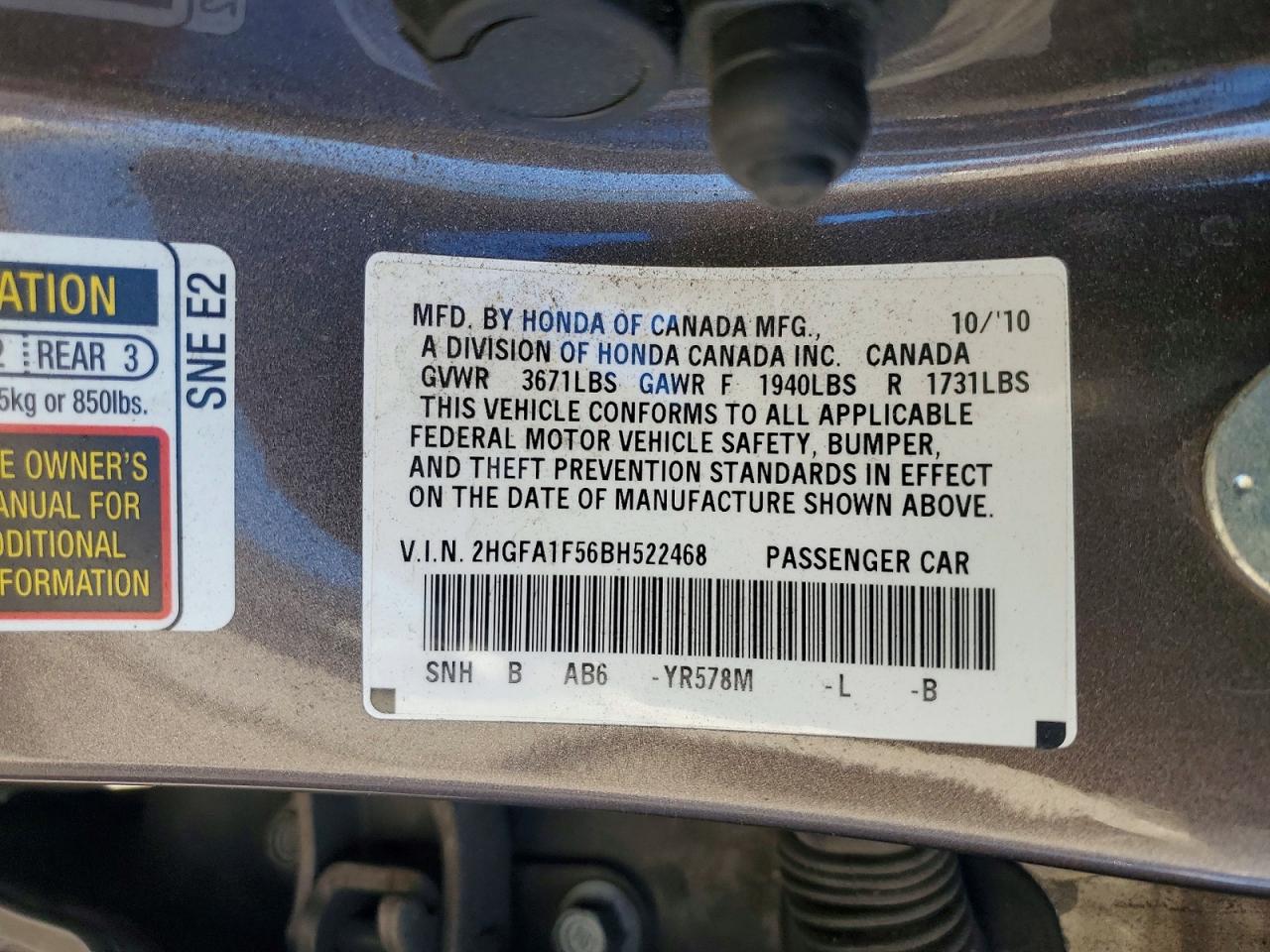 2011 Honda Civic Lx Brown vin: 2HGFA1F56BH522468