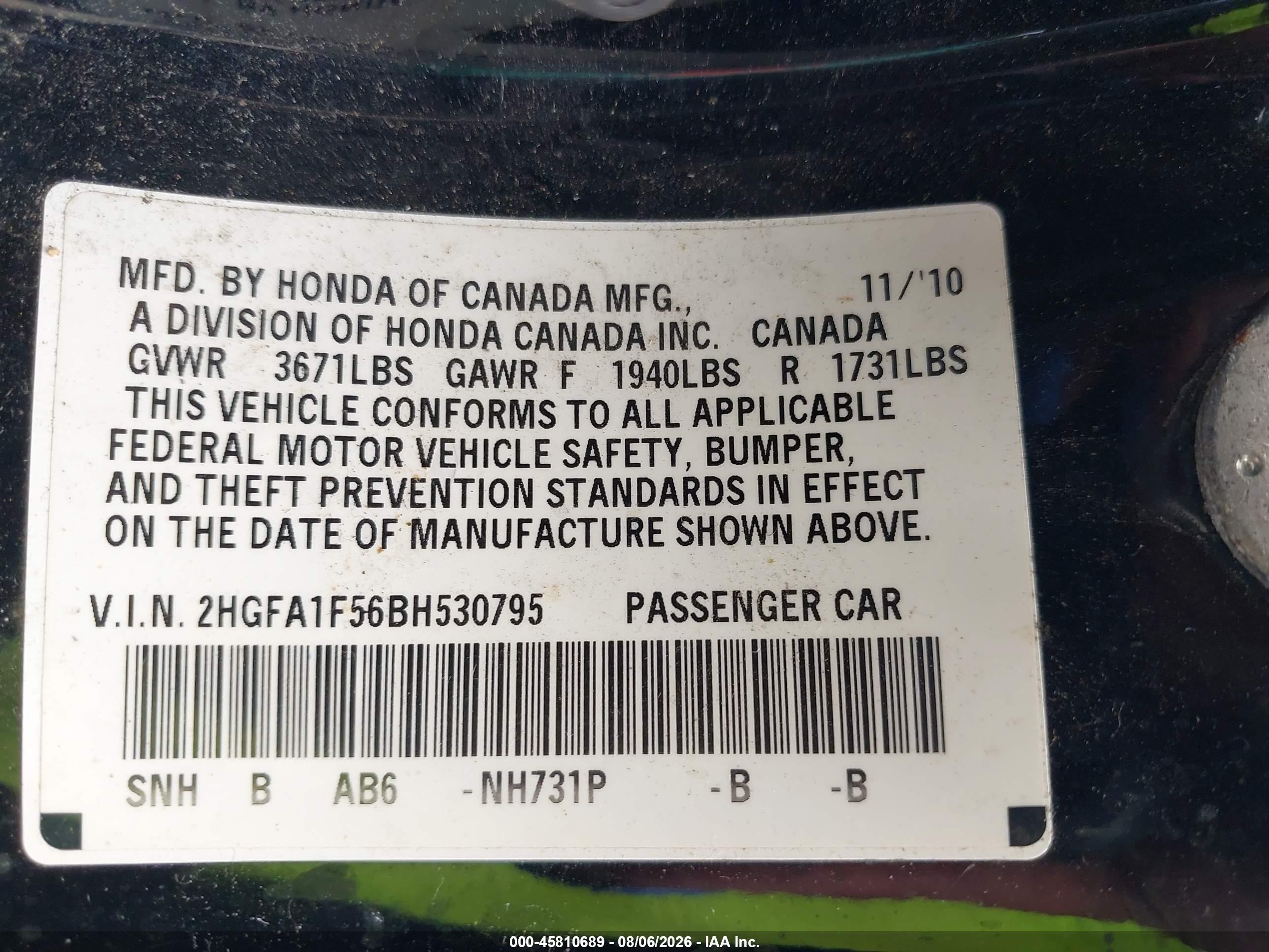 2011 Honda Civic Lx Black vin: 2HGFA1F56BH530795