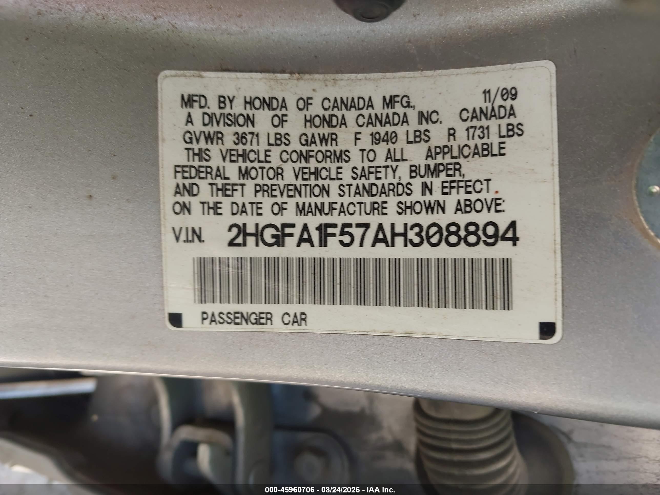 2010 Honda Civic Lx Silver vin: 2HGFA1F57AH308894
