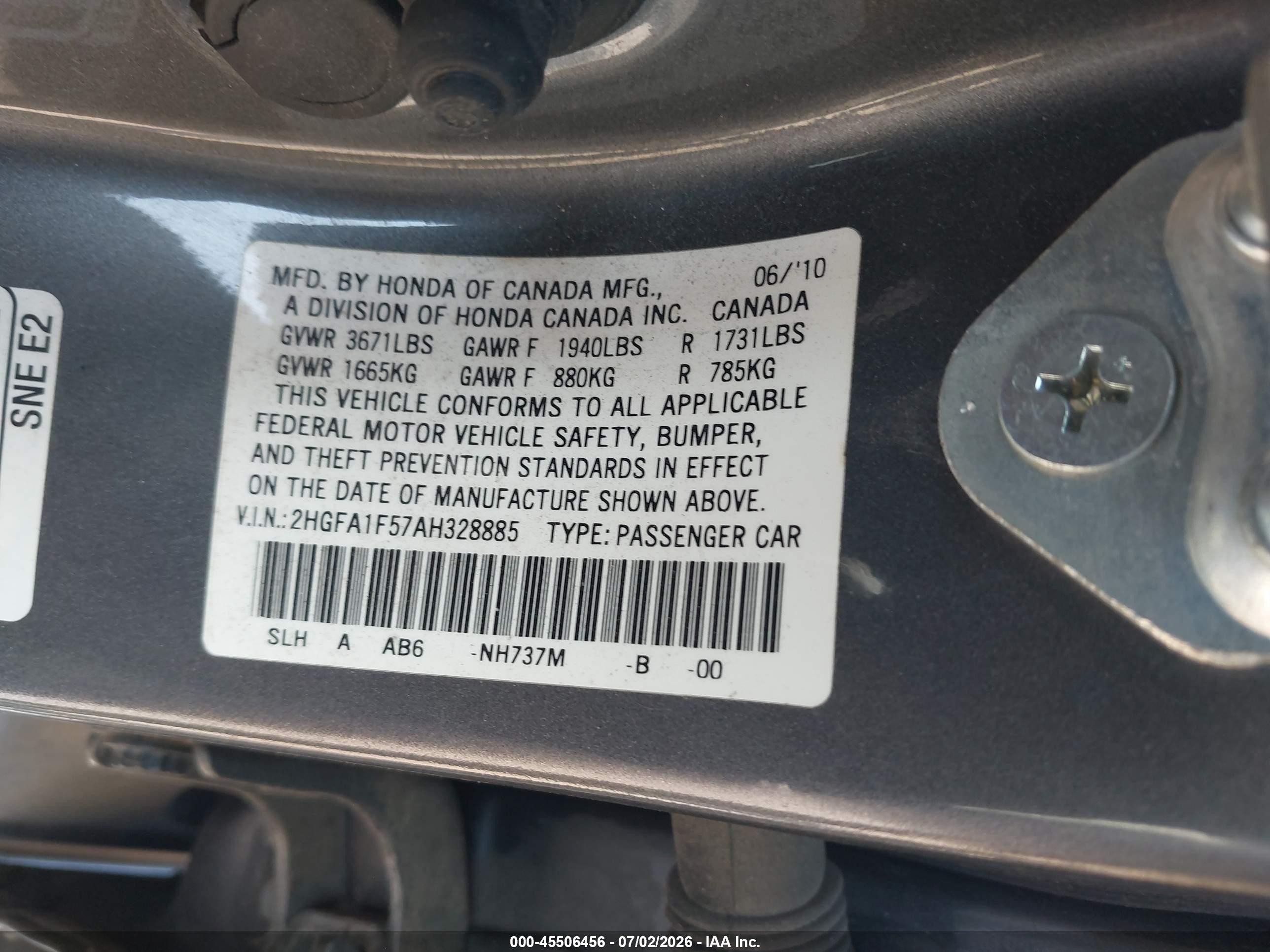 2010 Honda Civic Lx Gray vin: 2HGFA1F57AH328885