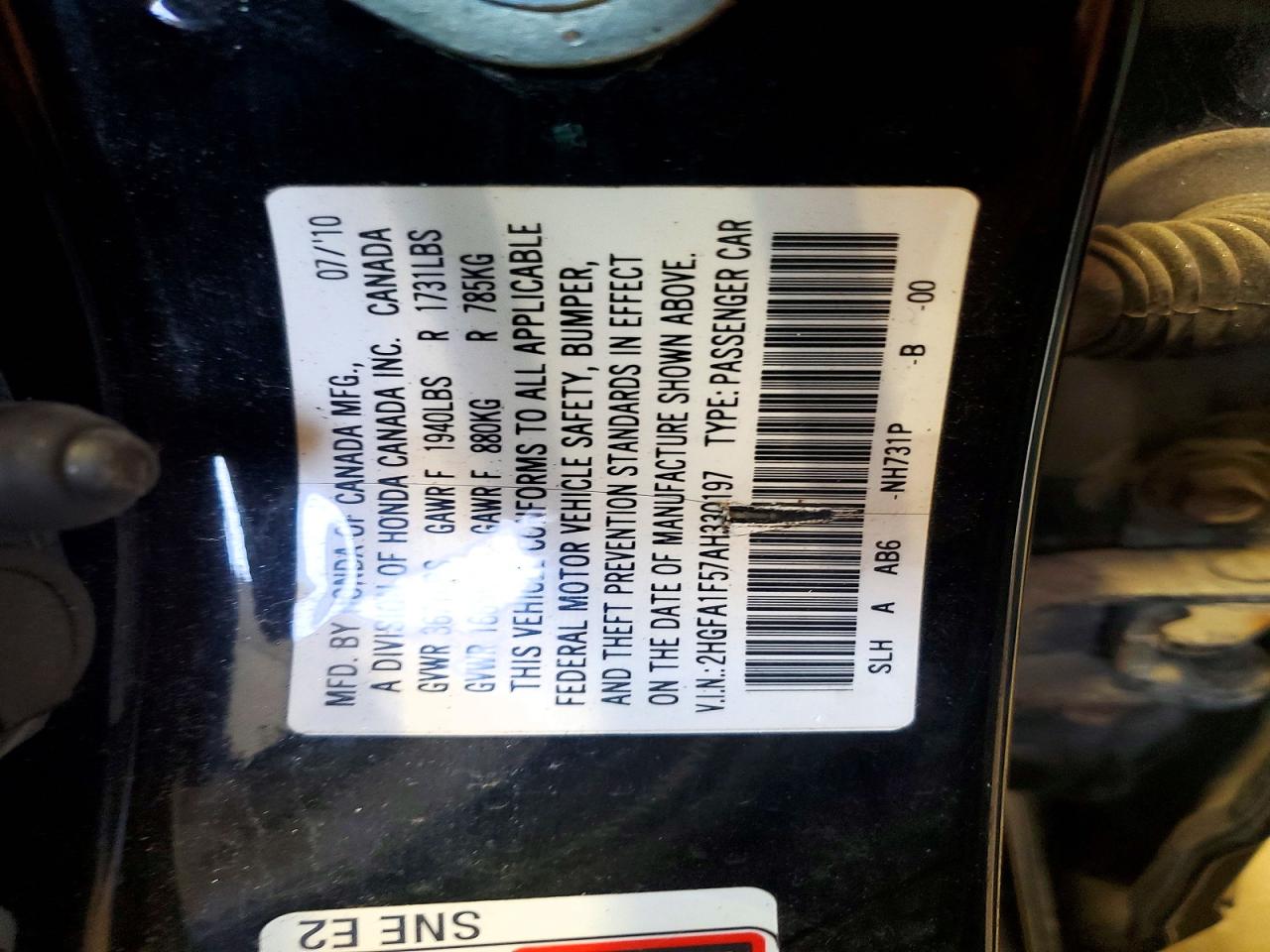 2010 Honda Civic Lx Черный vin: 2HGFA1F57AH330197