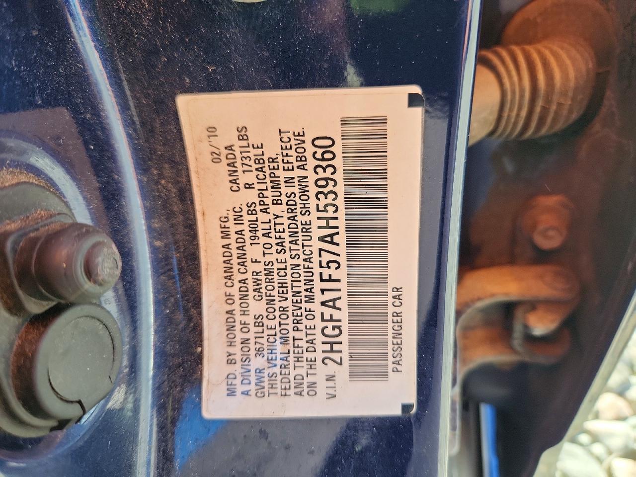 2010 Honda Civic Lx Blue vin: 2HGFA1F57AH539360