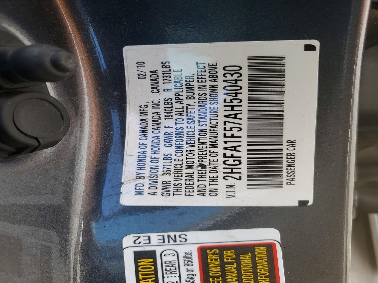 2010 Honda Civic Lx Gray vin: 2HGFA1F57AH540430