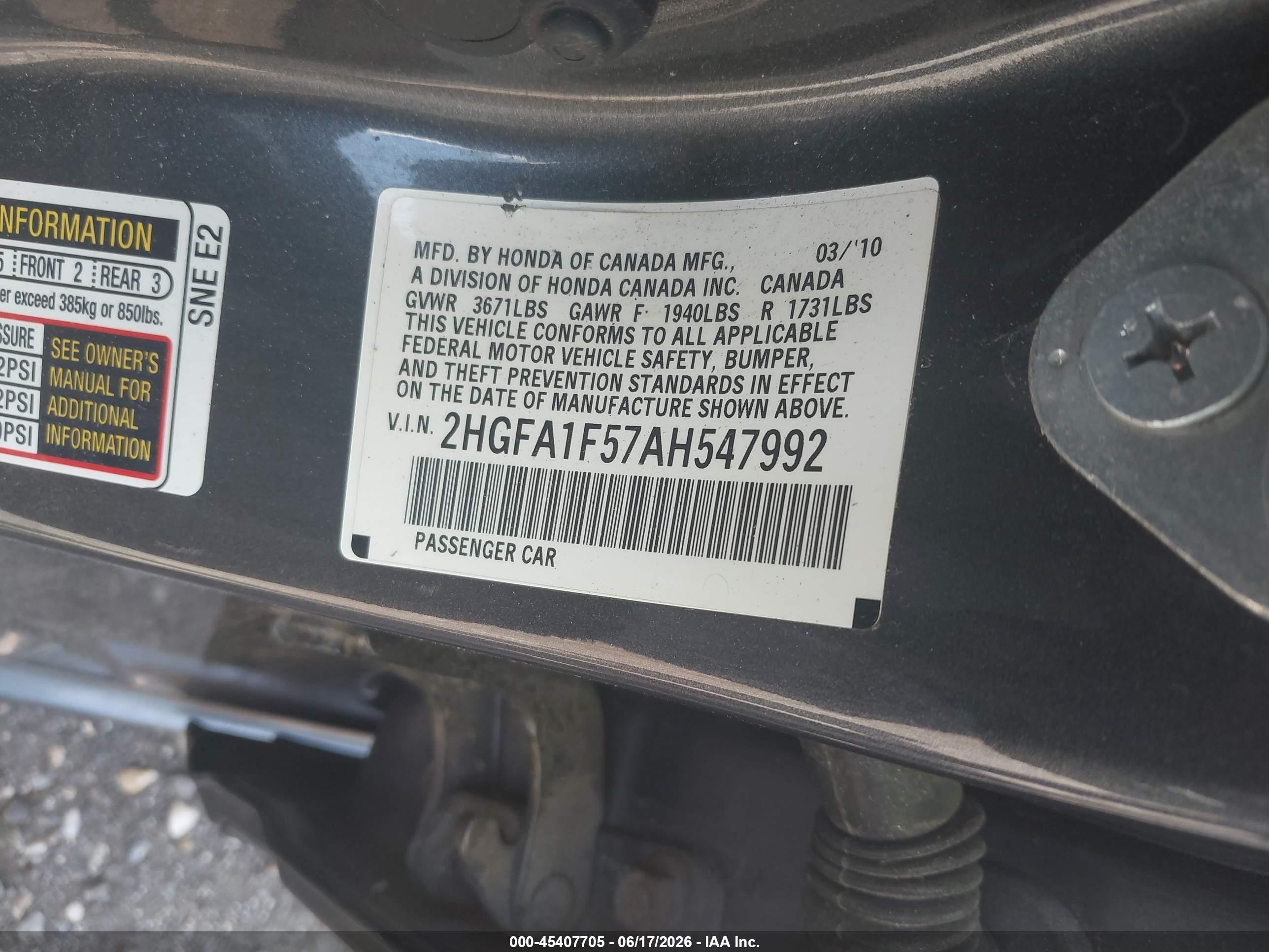 2010 Honda Civic Lx Серый vin: 2HGFA1F57AH547992