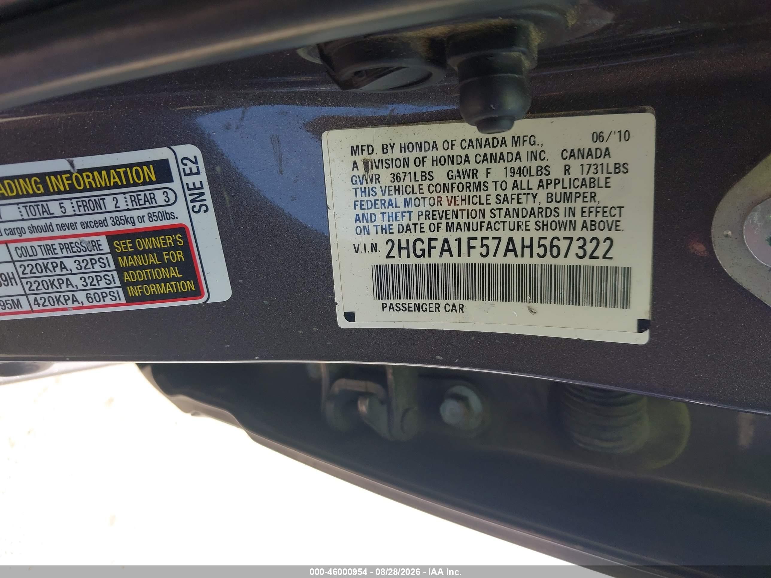 2010 Honda Civic Lx Gray vin: 2HGFA1F57AH567322