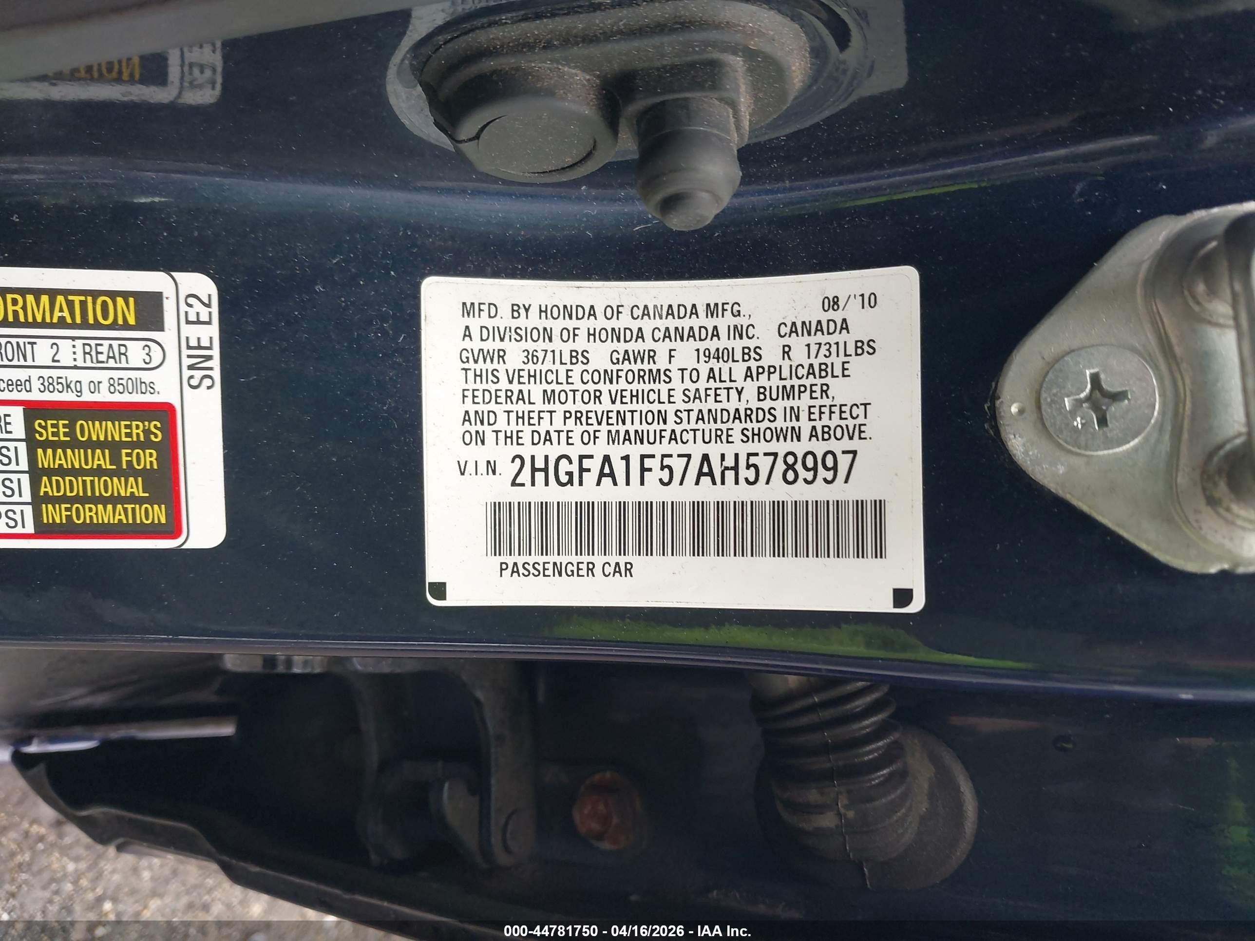 2010 Honda Civic Lx Blue vin: 2HGFA1F57AH578997