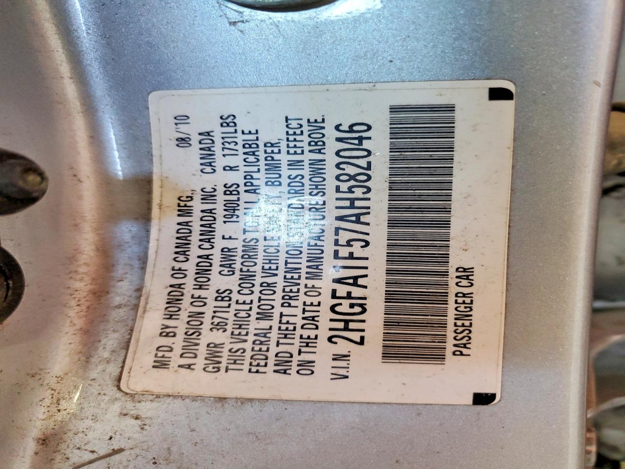 2010 Honda Civic Lx Silver vin: 2HGFA1F57AH582046
