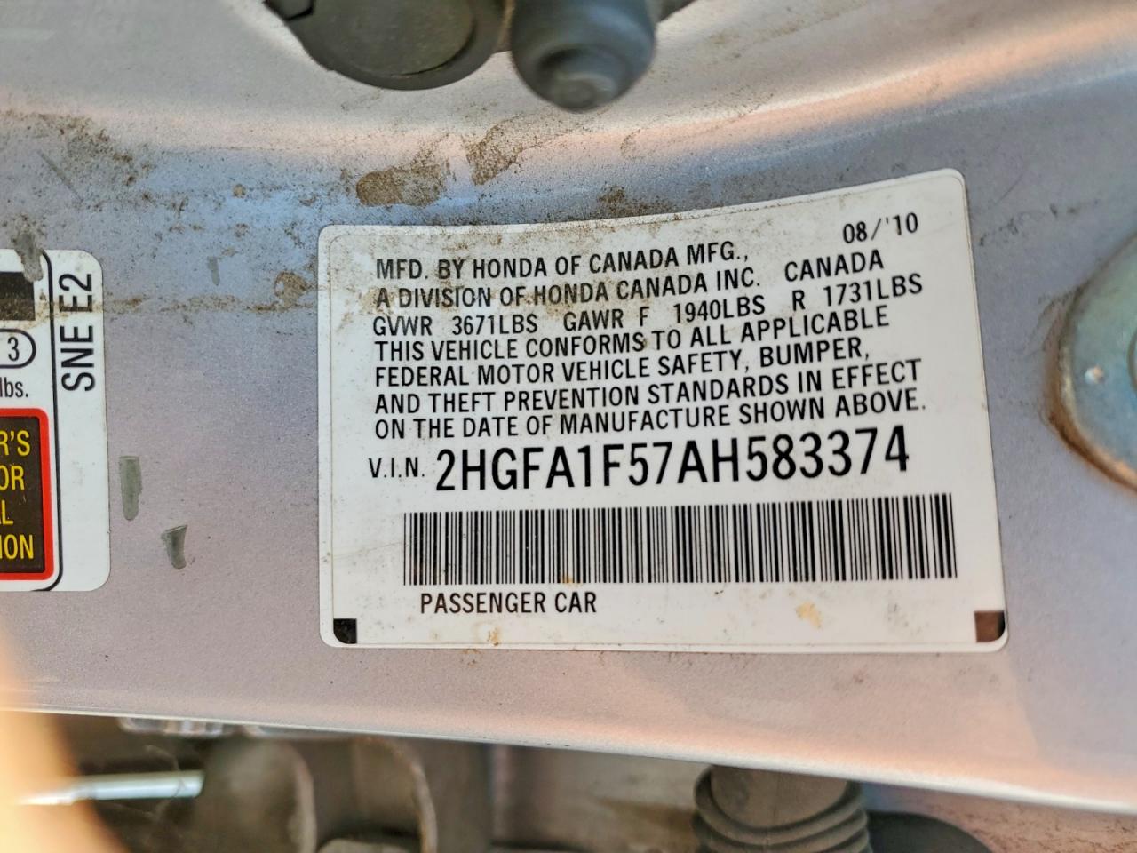 2010 Honda Civic Lx Silver vin: 2HGFA1F57AH583374