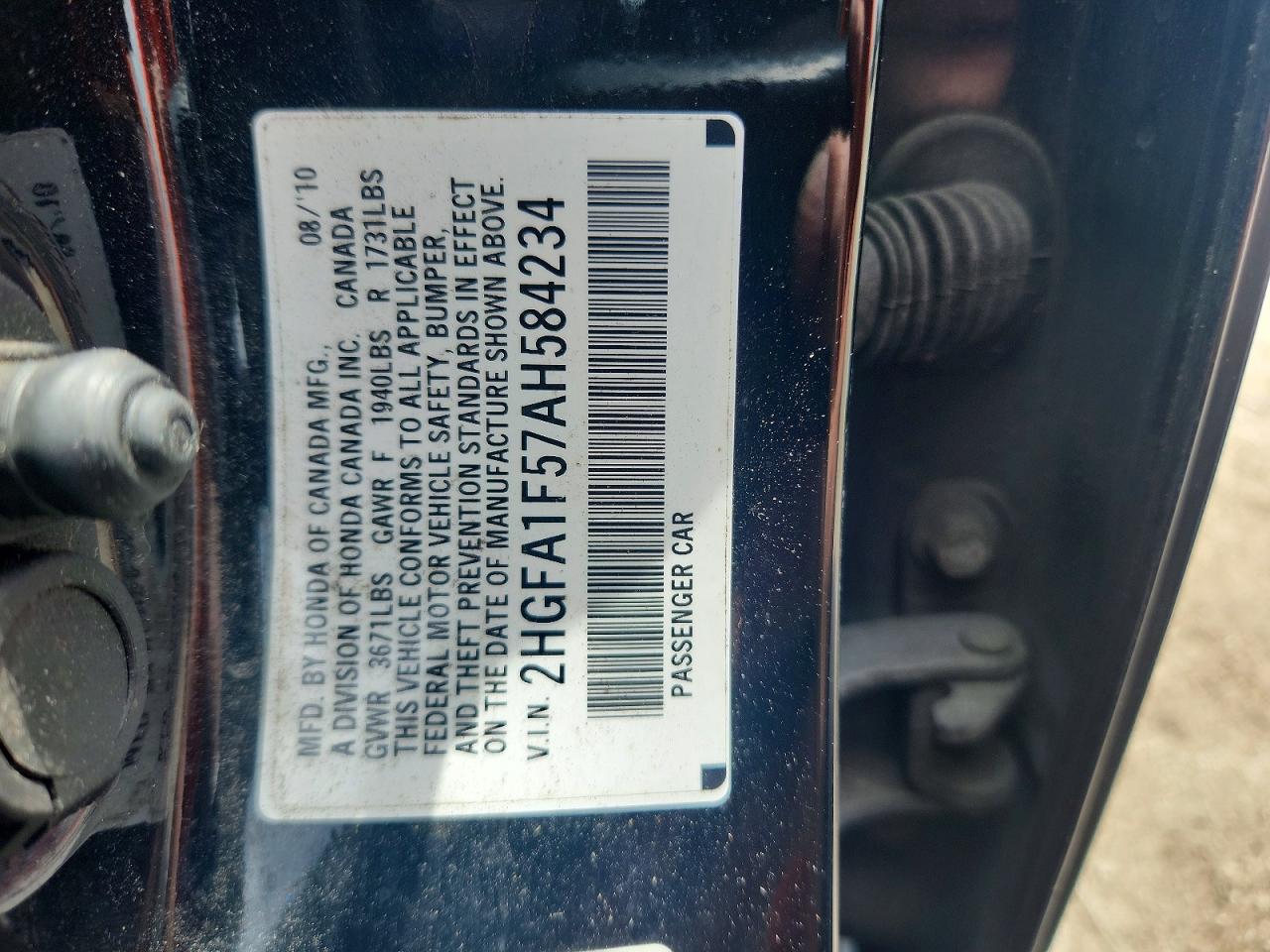 2010 Honda Civic Lx Black vin: 2HGFA1F57AH584234