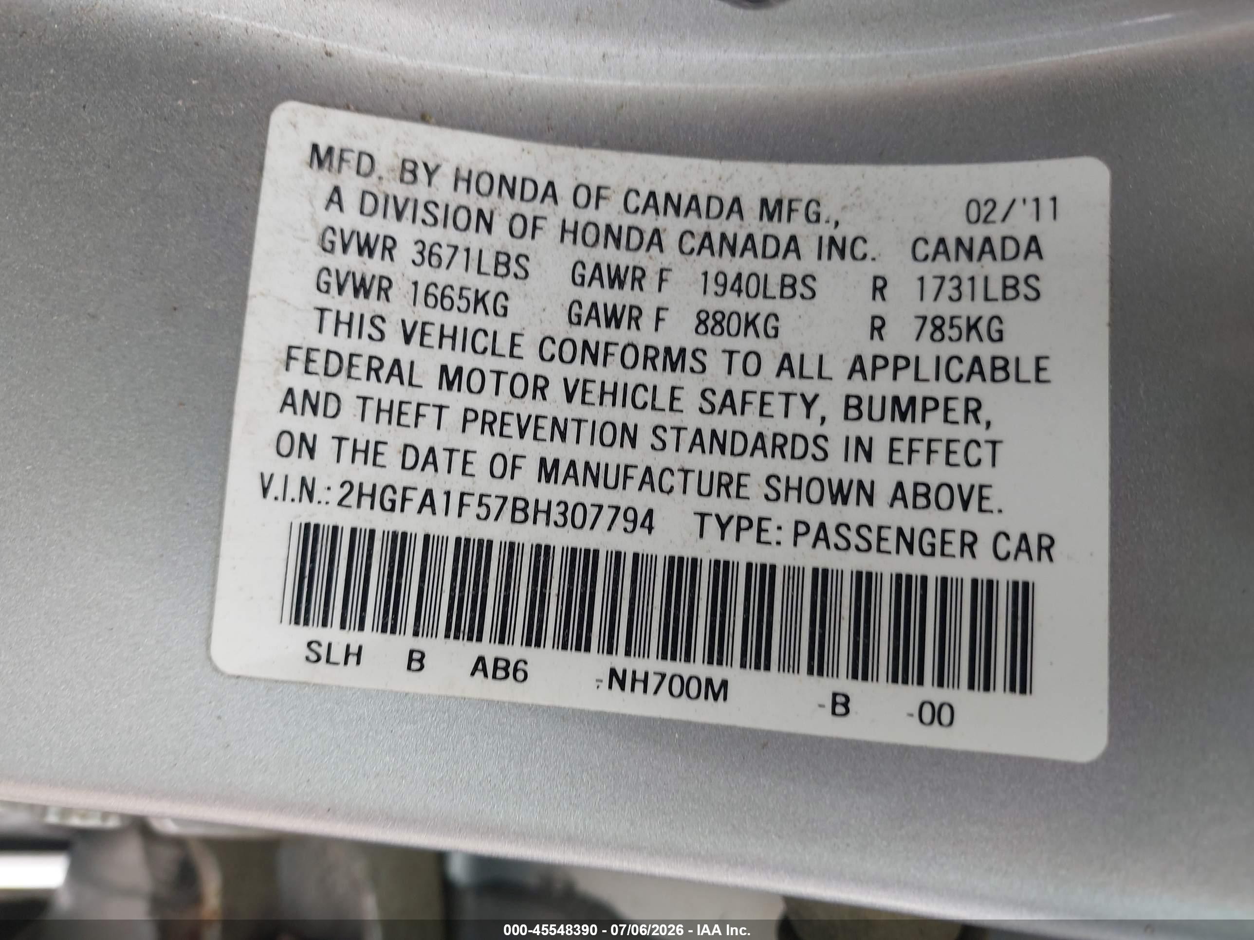 2011 Honda Civic Lx Серебряный vin: 2HGFA1F57BH307794
