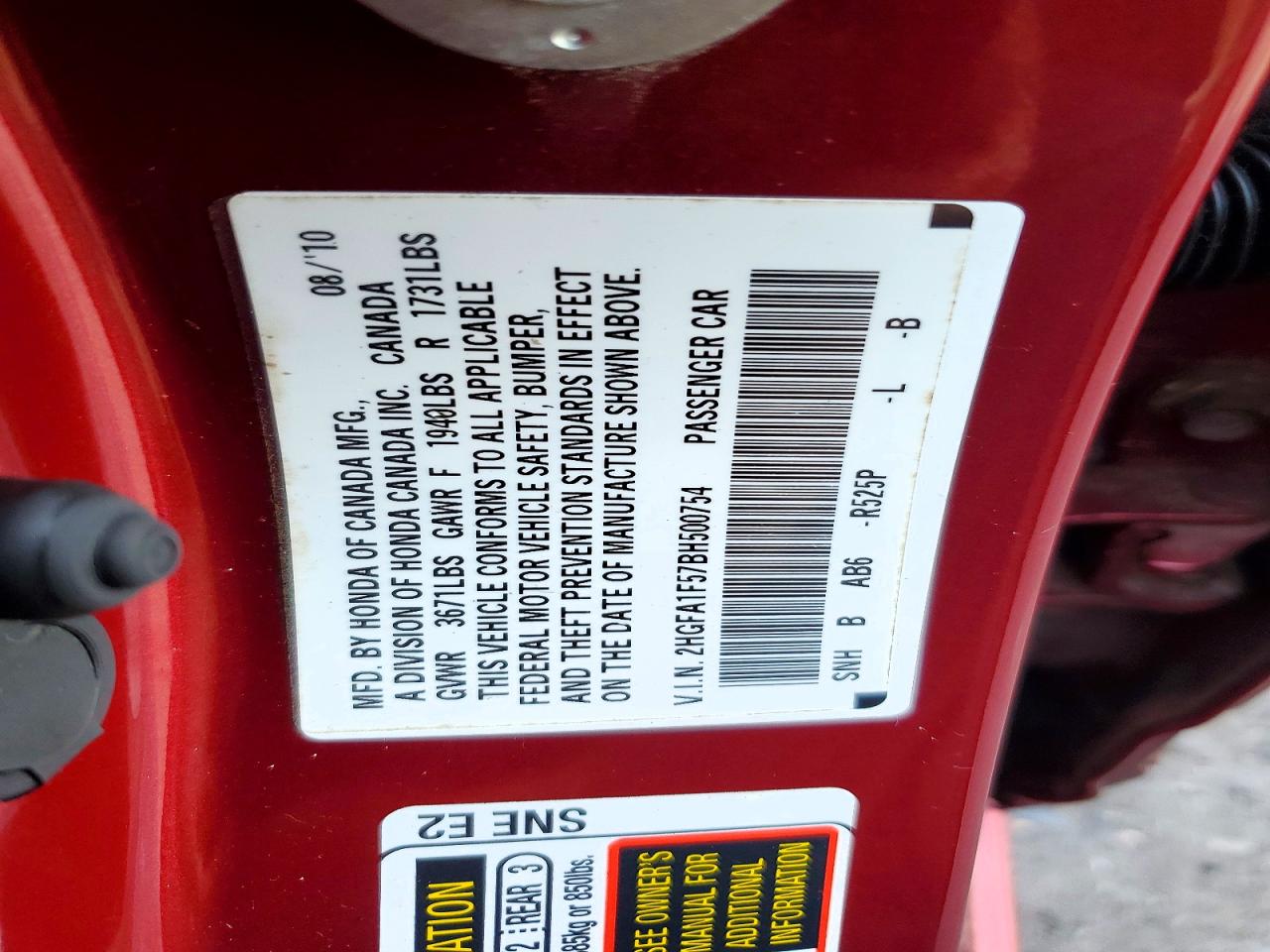 2011 Honda Civic Lx Red vin: 2HGFA1F57BH500754