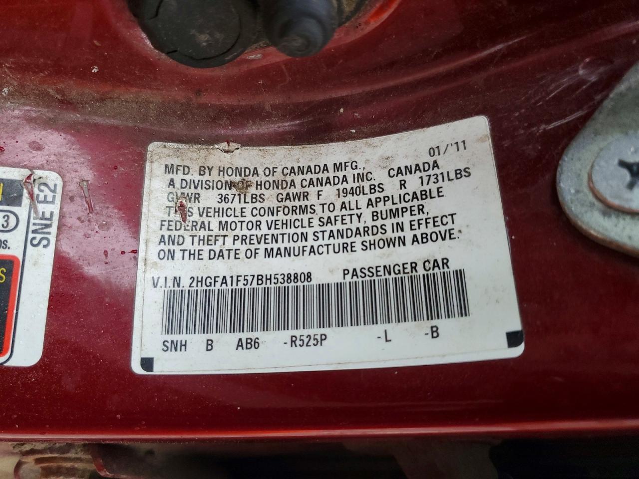2011 Honda Civic Lx Maroon vin: 2HGFA1F57BH538808