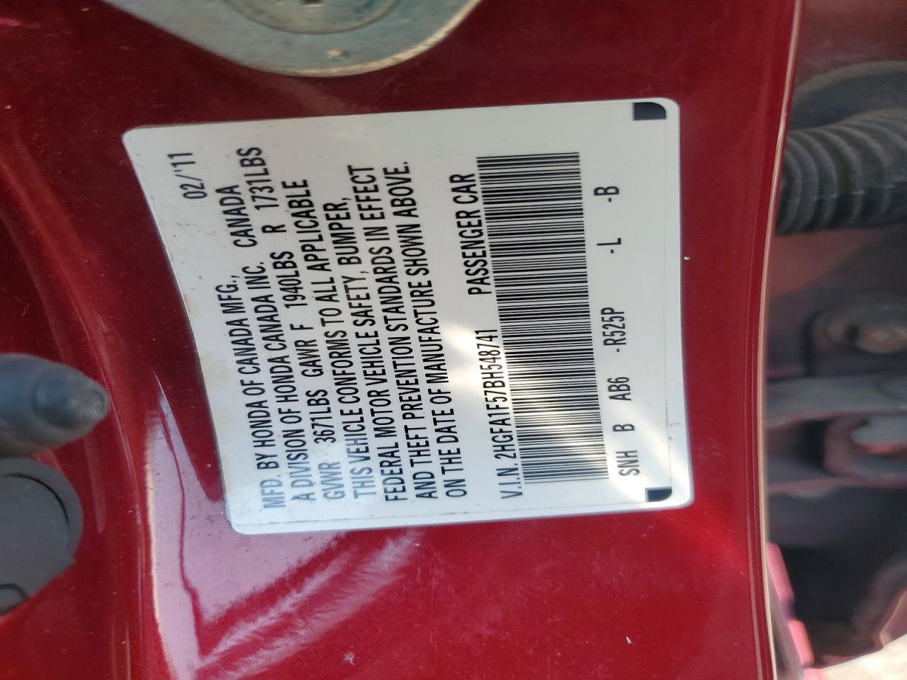 2011 Honda Civic Lx Red vin: 2HGFA1F57BH548741