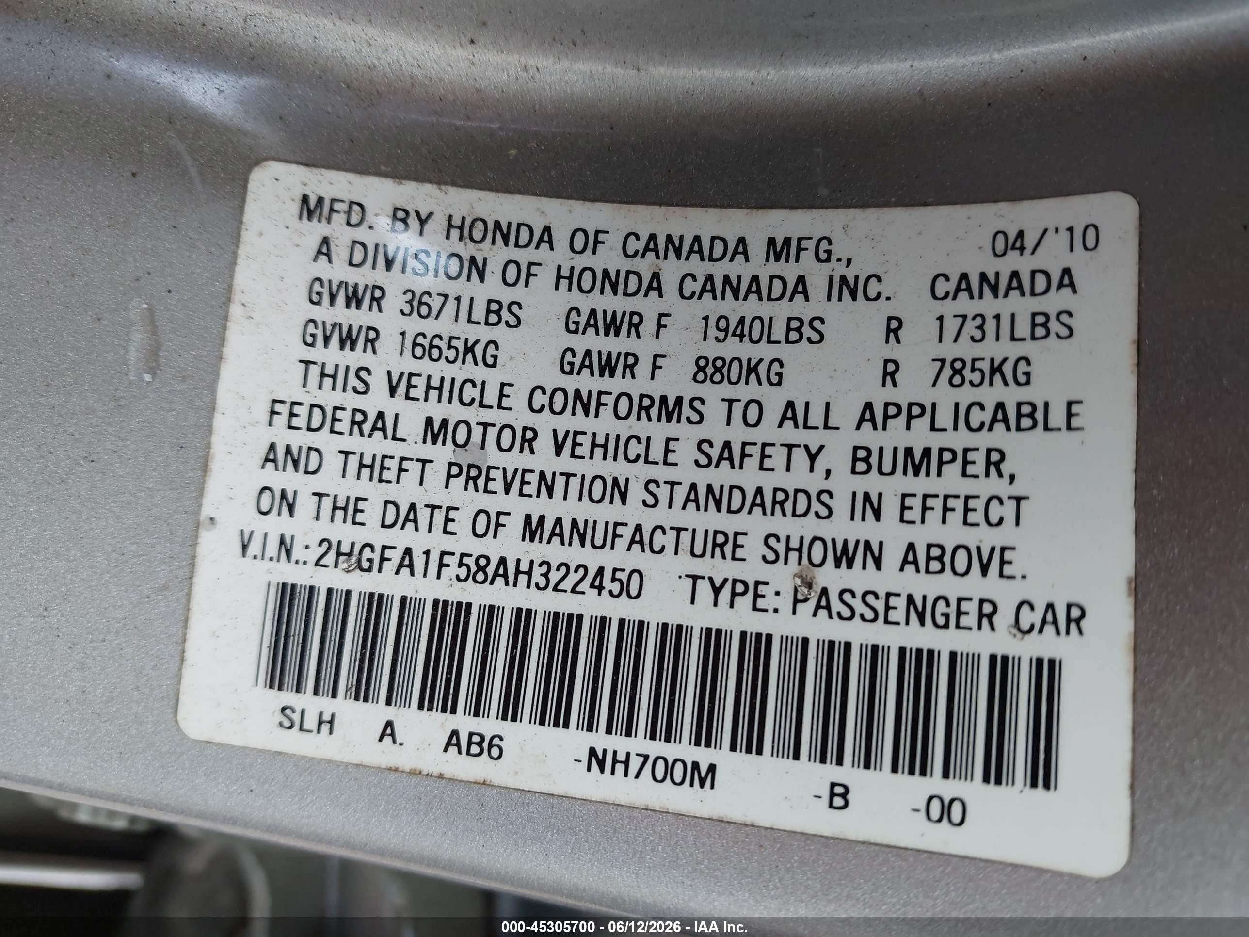 2010 Honda Civic Lx Silver vin: 2HGFA1F58AH322450