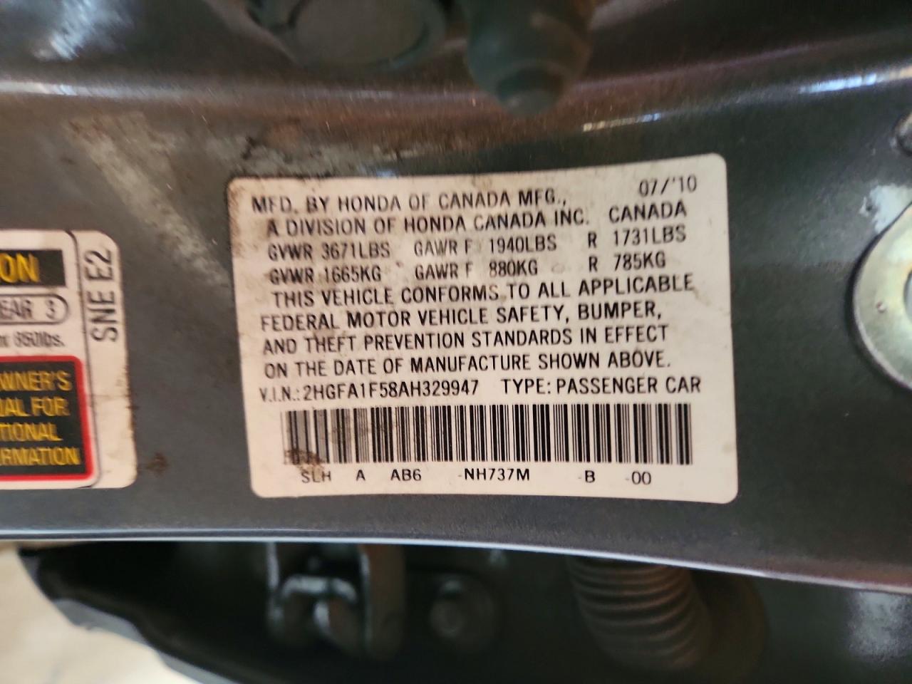 2010 Honda Civic Lx Gray vin: 2HGFA1F58AH329947