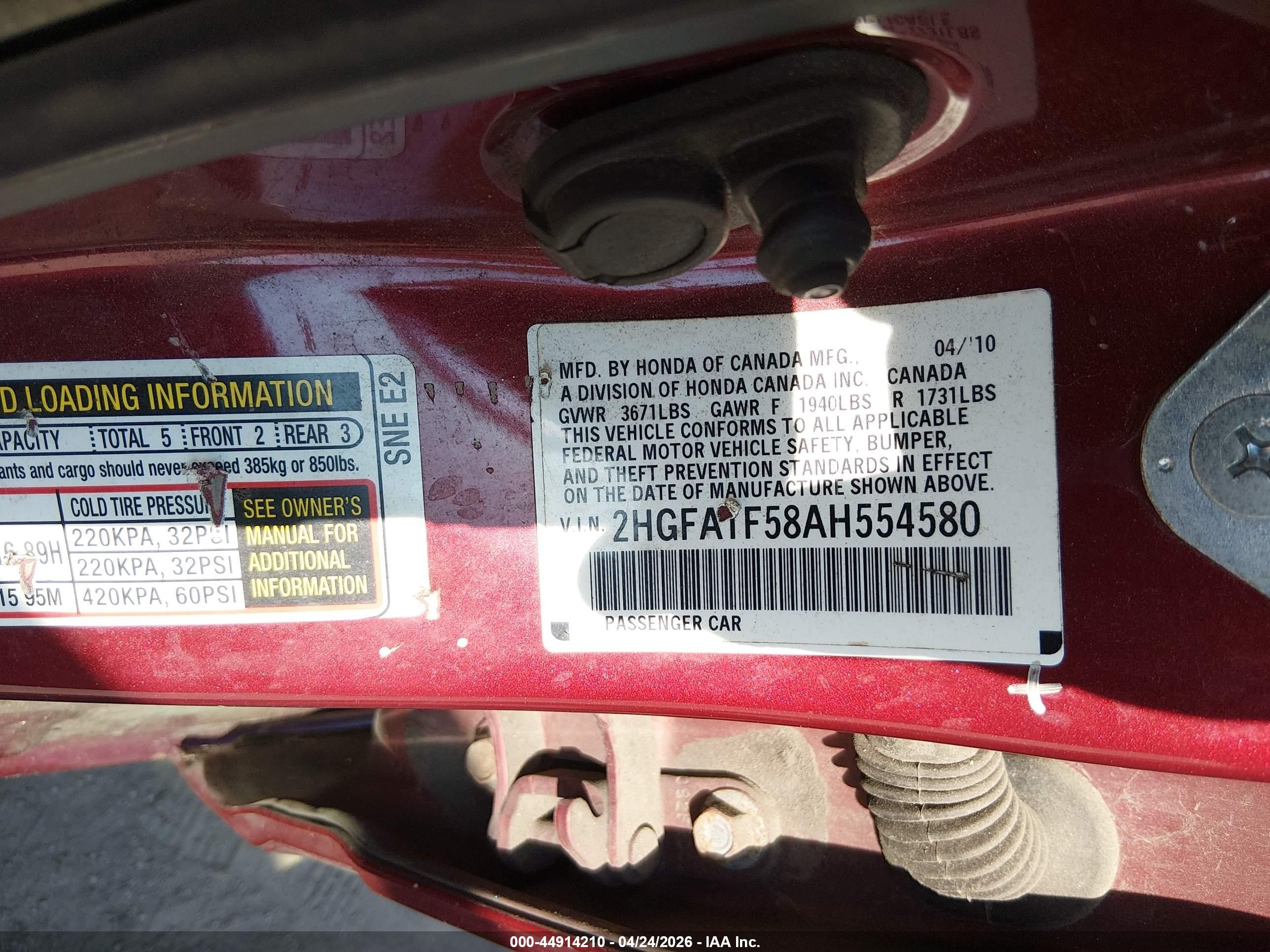 2010 Honda Civic Lx Красный vin: 2HGFA1F58AH554580
