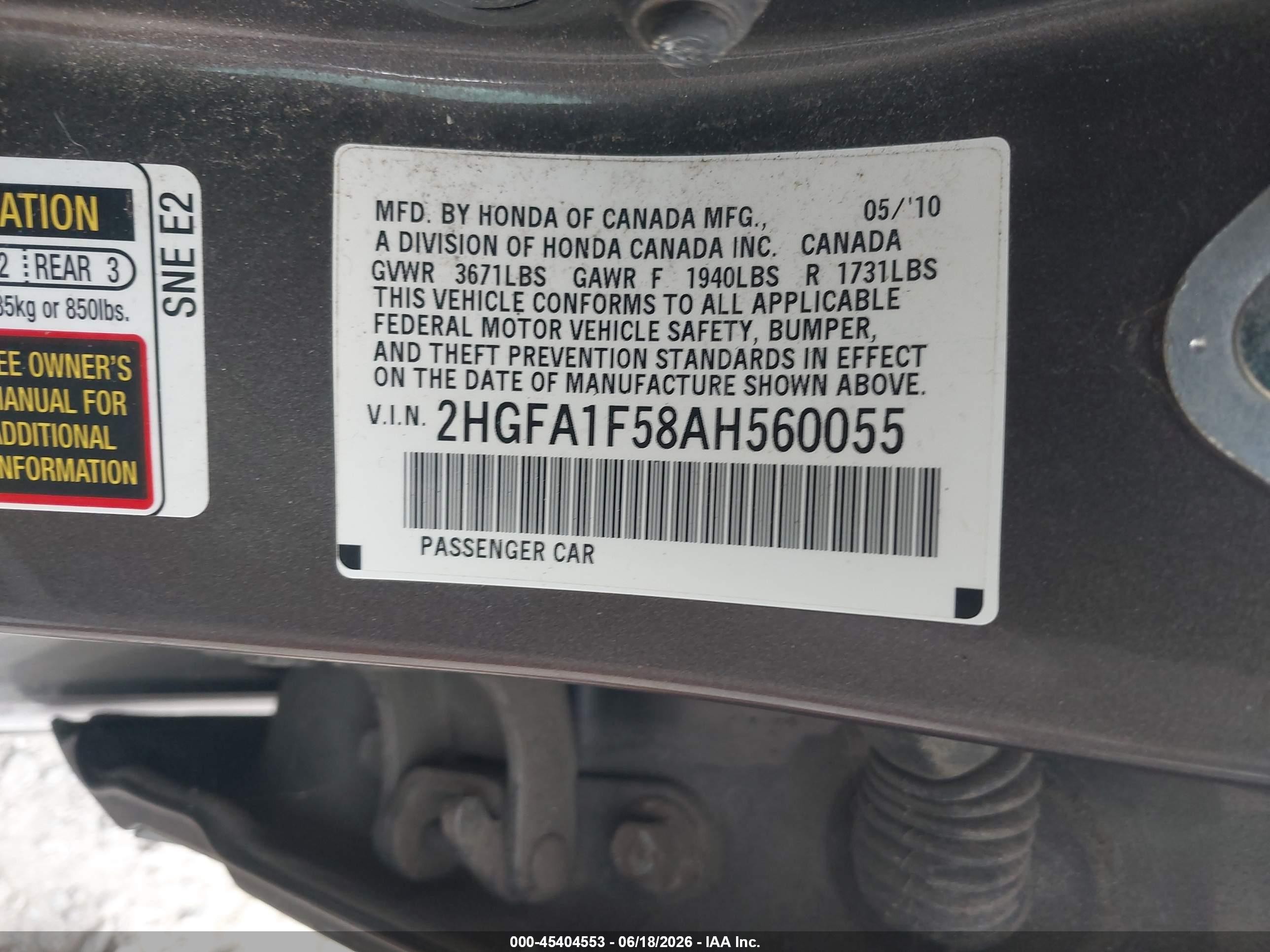 2010 Honda Civic Lx Gray vin: 2HGFA1F58AH560055