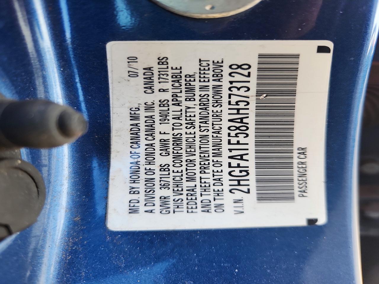 2010 Honda Civic Lx Blue vin: 2HGFA1F58AH573128