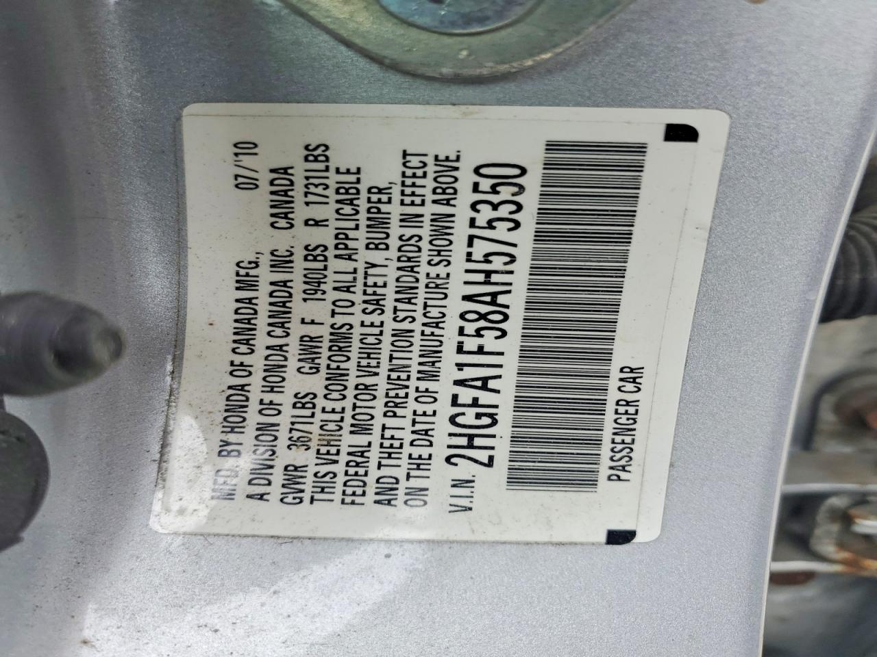 2010 Honda Civic Lx Silver vin: 2HGFA1F58AH575350
