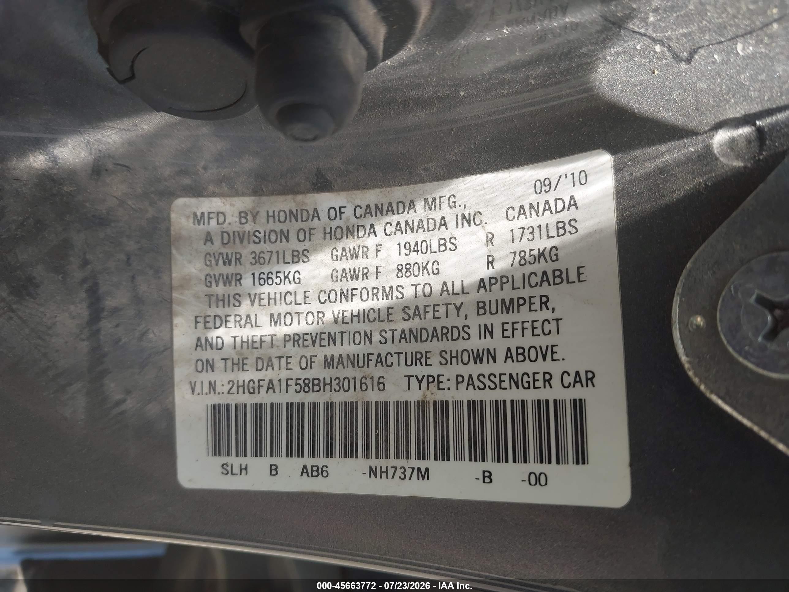 2011 Honda Civic Lx Gray vin: 2HGFA1F58BH301616
