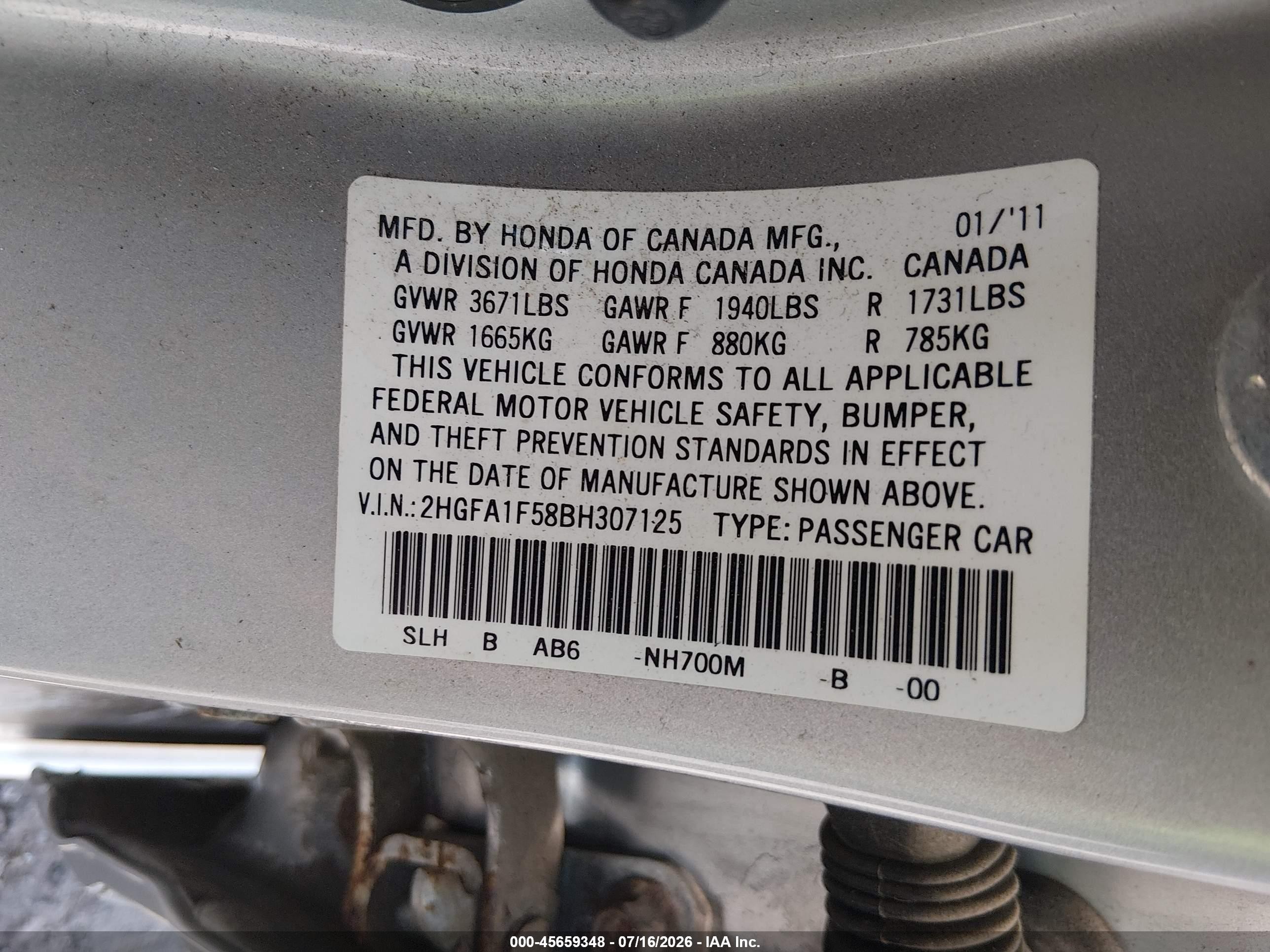 2011 Honda Civic Lx Серебряный vin: 2HGFA1F58BH307125