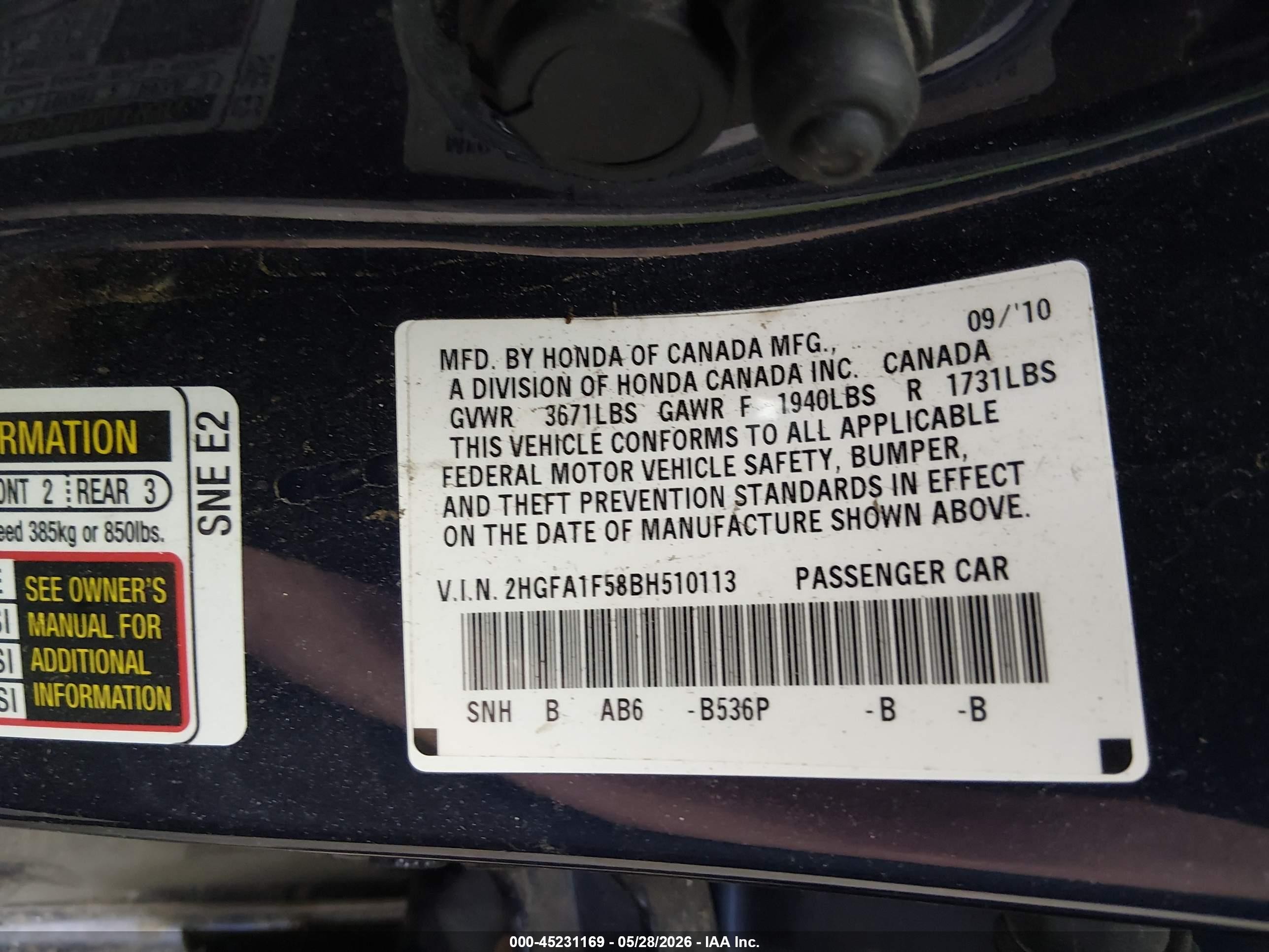 2011 Honda Civic Lx Dark Blue vin: 2HGFA1F58BH510113