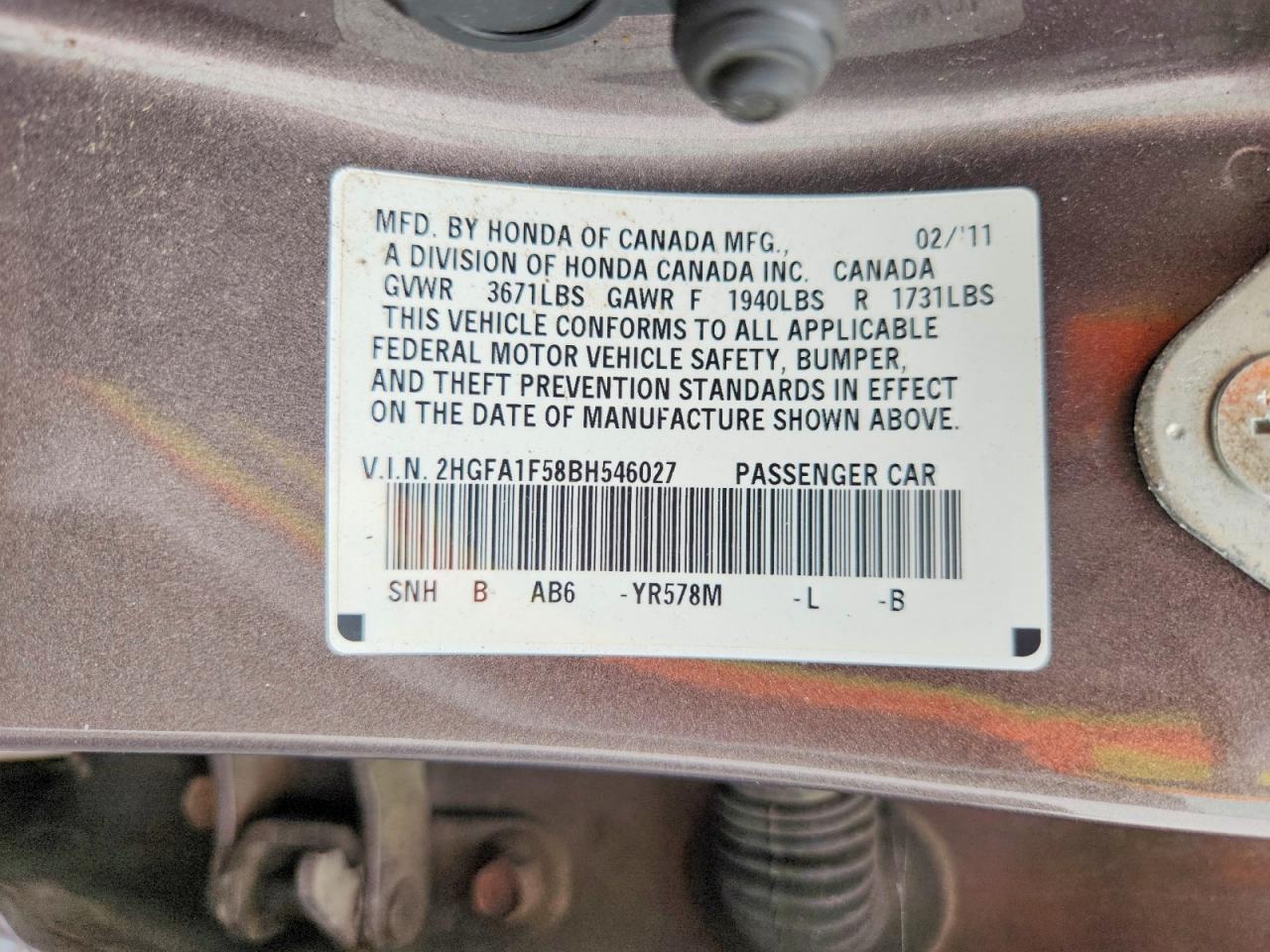 2011 Honda Civic Lx Brown vin: 2HGFA1F58BH546027
