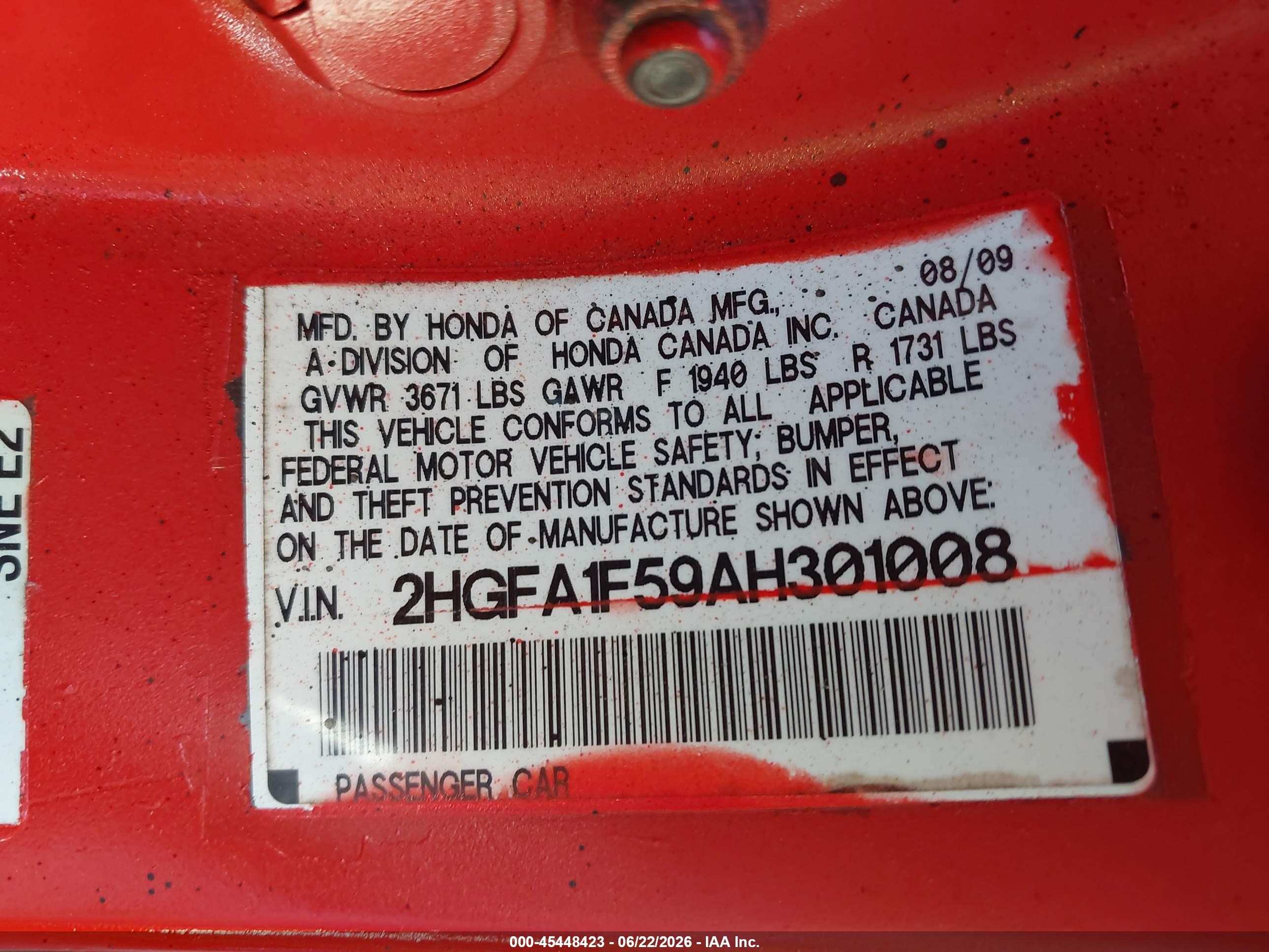 2010 Honda Civic Lx Red vin: 2HGFA1F59AH301008