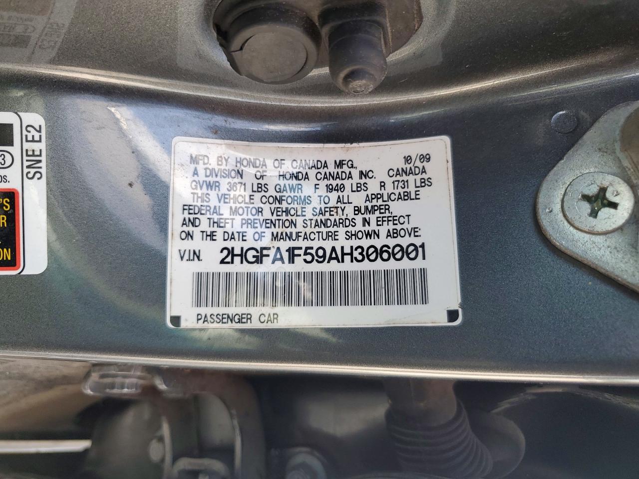 2010 Honda Civic Lx Gray vin: 2HGFA1F59AH306001