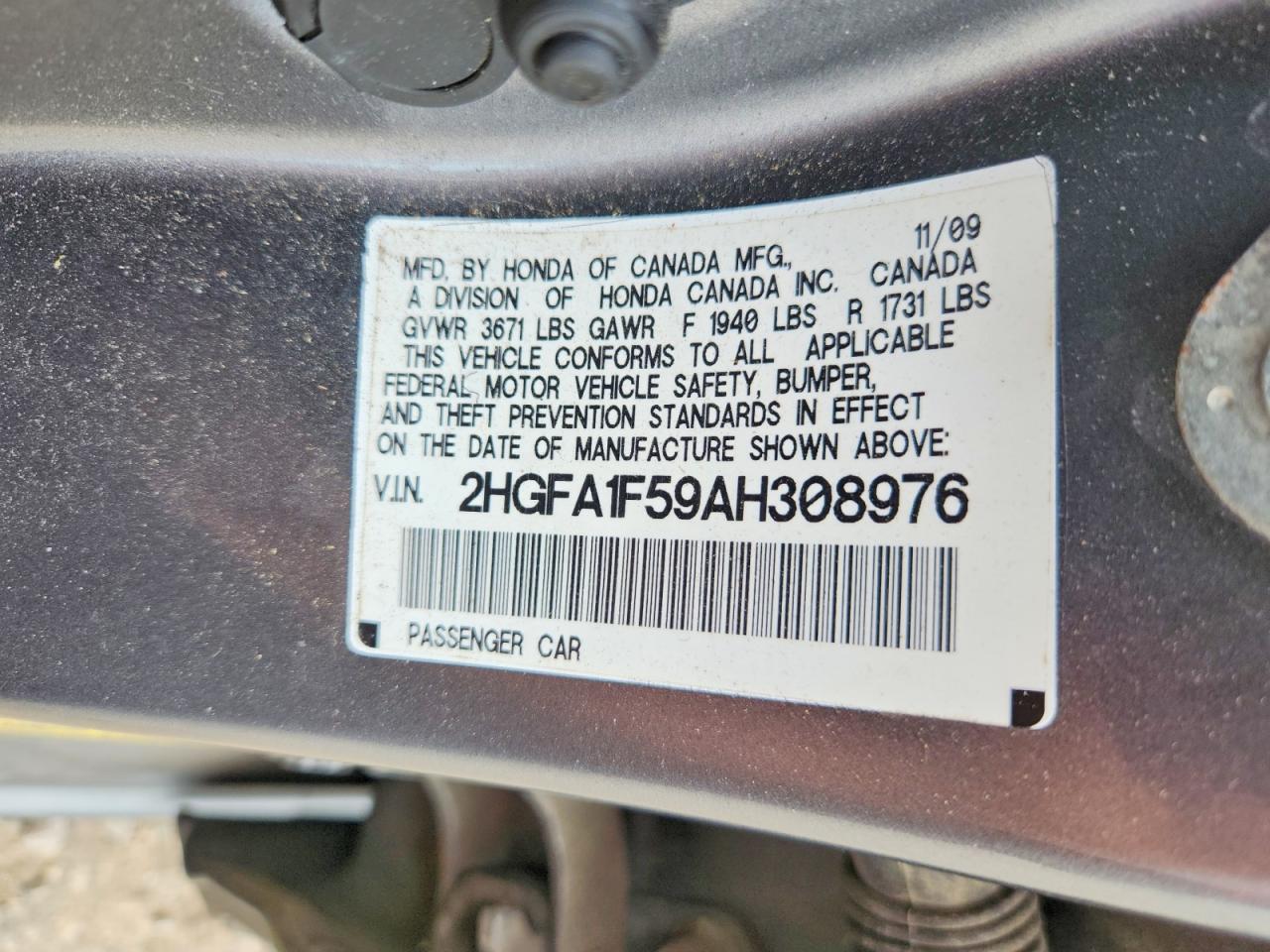 2010 Honda Civic Lx Gray vin: 2HGFA1F59AH308976