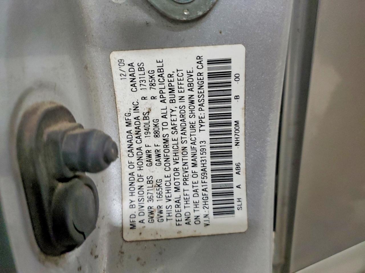 2010 Honda Civic Lx Silver vin: 2HGFA1F59AH315913