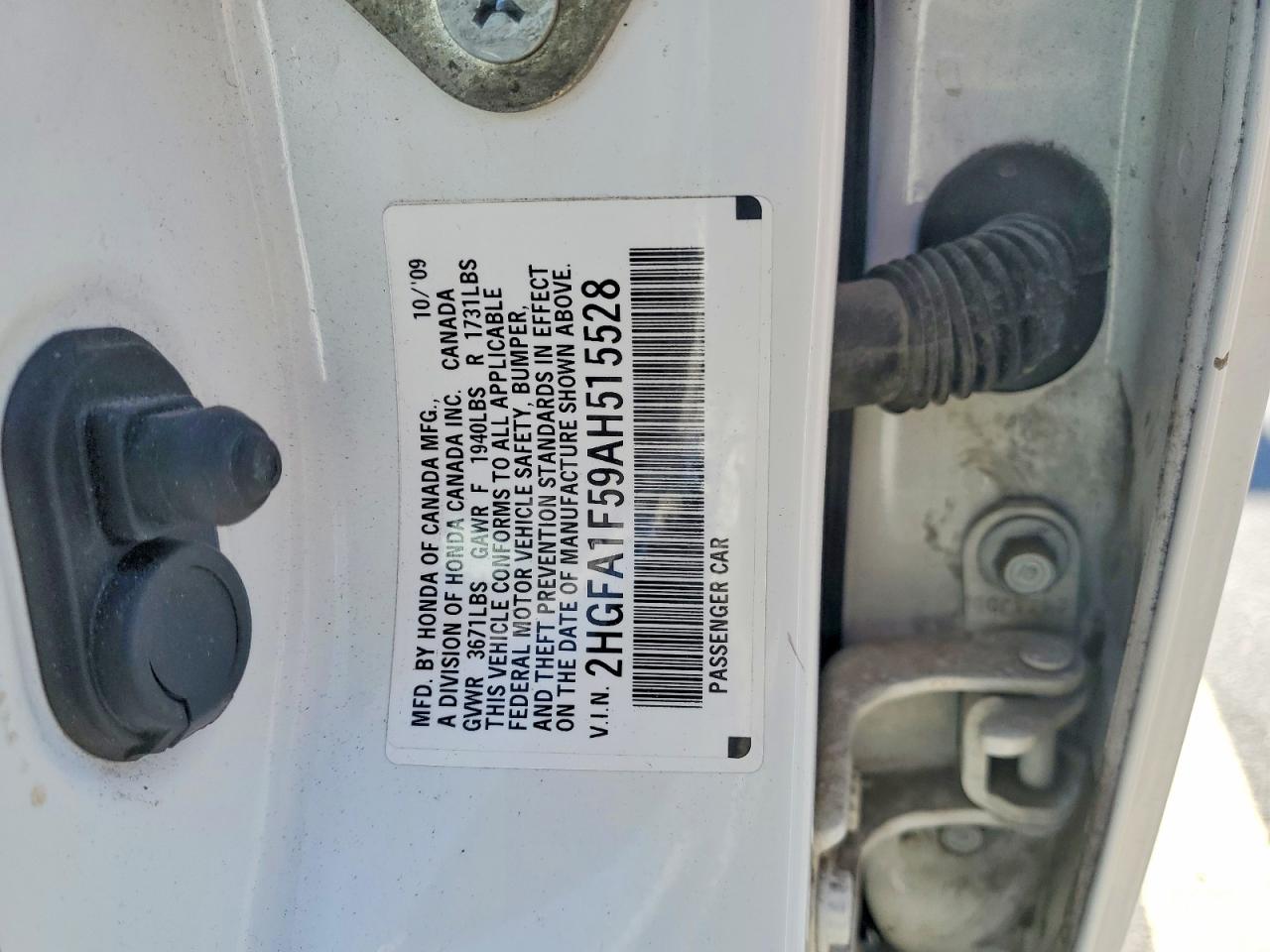 2010 Honda Civic Lx White vin: 2HGFA1F59AH515528