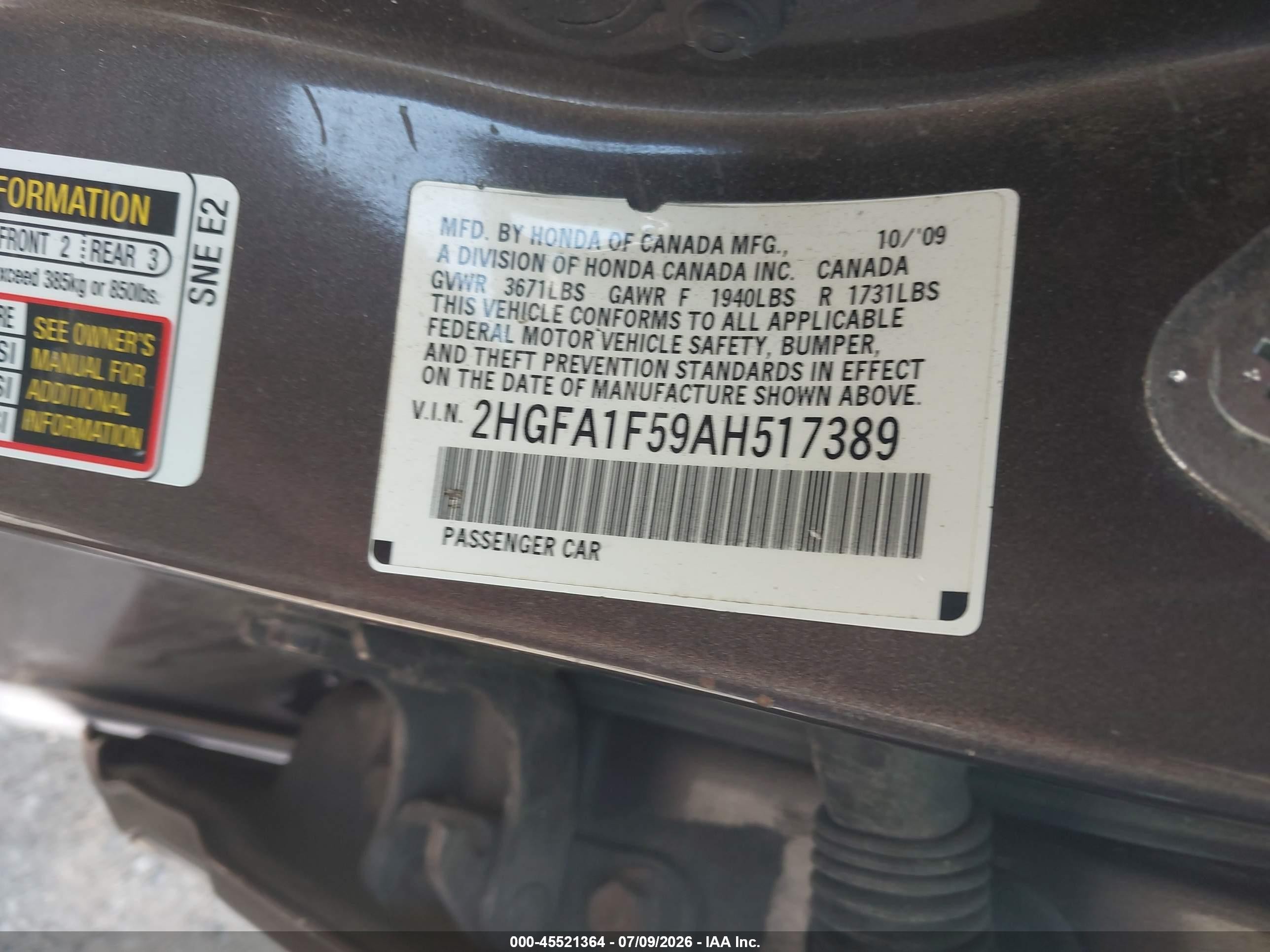 2010 Honda Civic Lx Gray vin: 2HGFA1F59AH517389