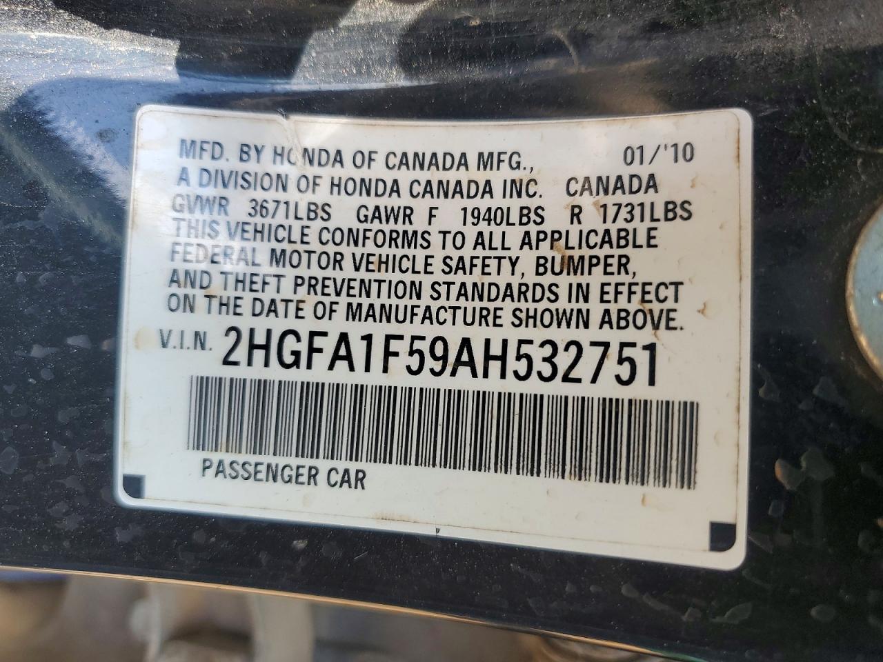 2010 Honda Civic Lx Black vin: 2HGFA1F59AH532751