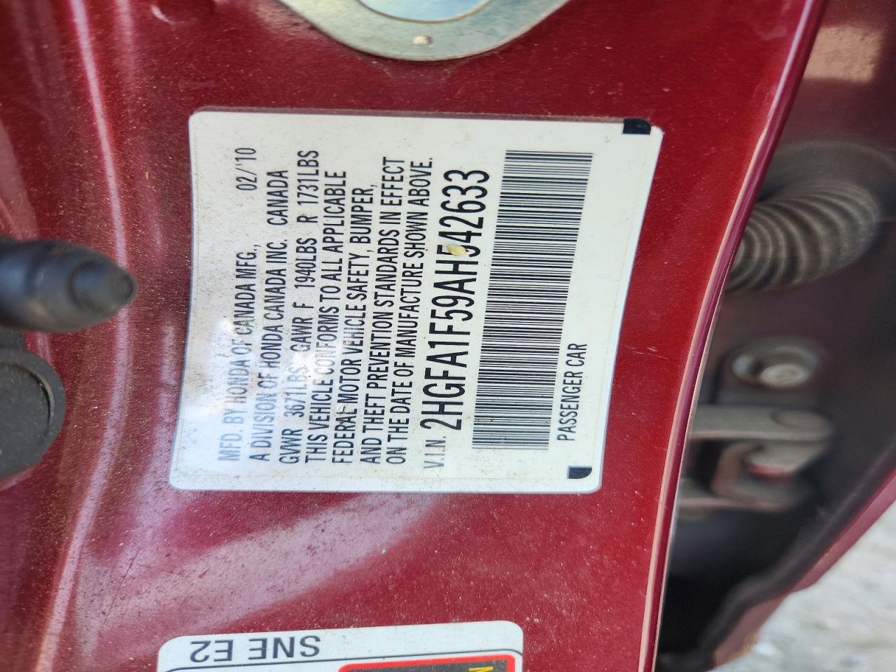 2010 Honda Civic Lx Red vin: 2HGFA1F59AH542633