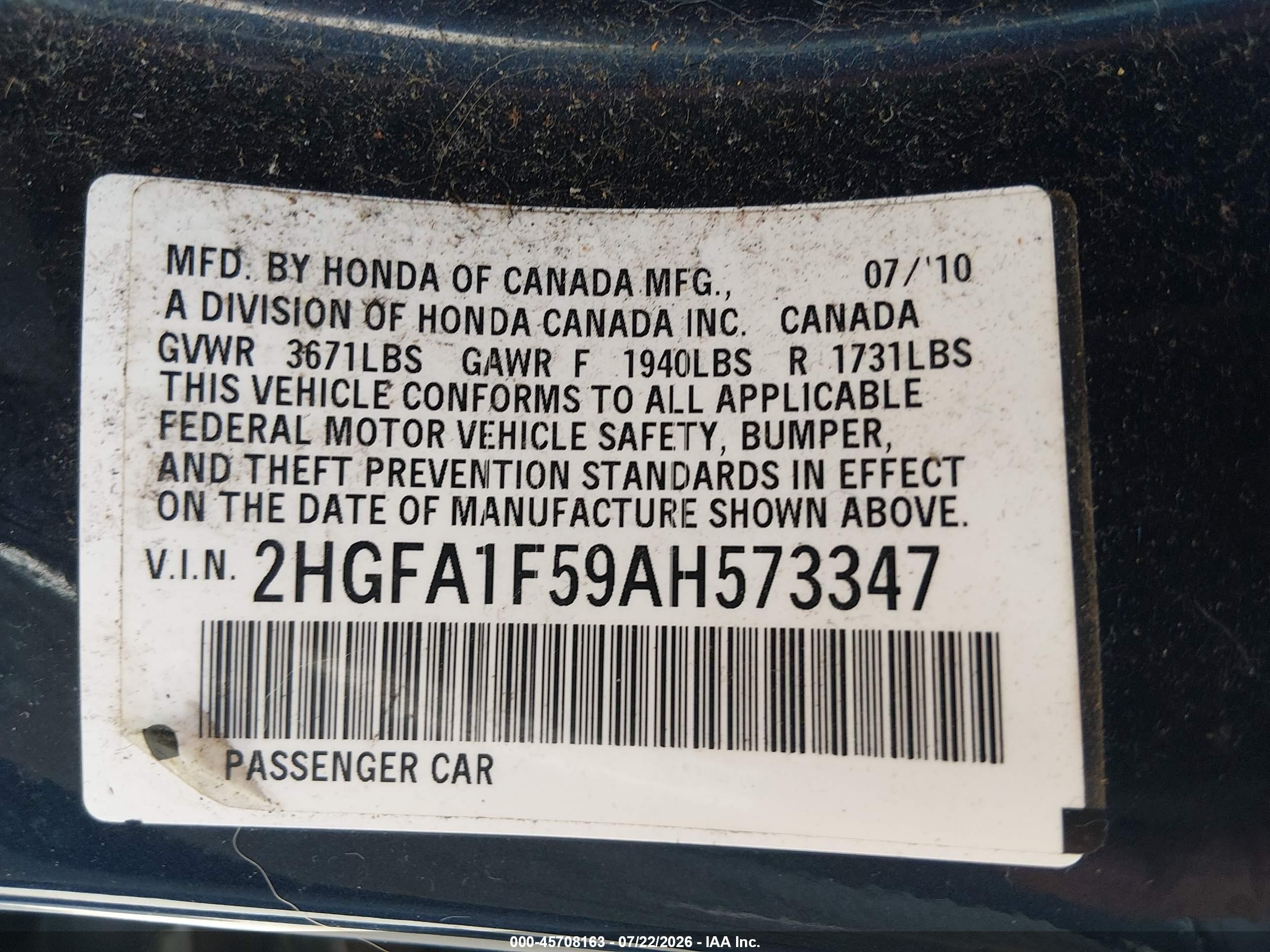 2010 Honda Civic Lx Blue vin: 2HGFA1F59AH573347