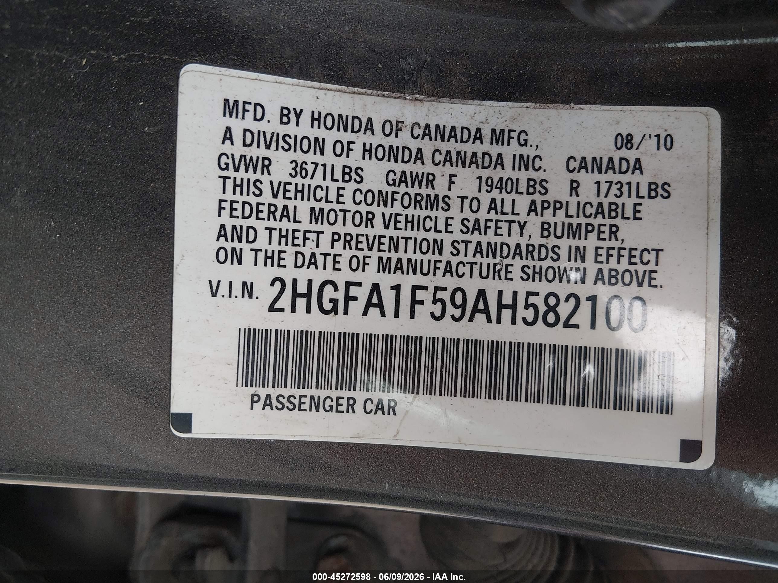 2010 Honda Civic Lx Gray vin: 2HGFA1F59AH582100