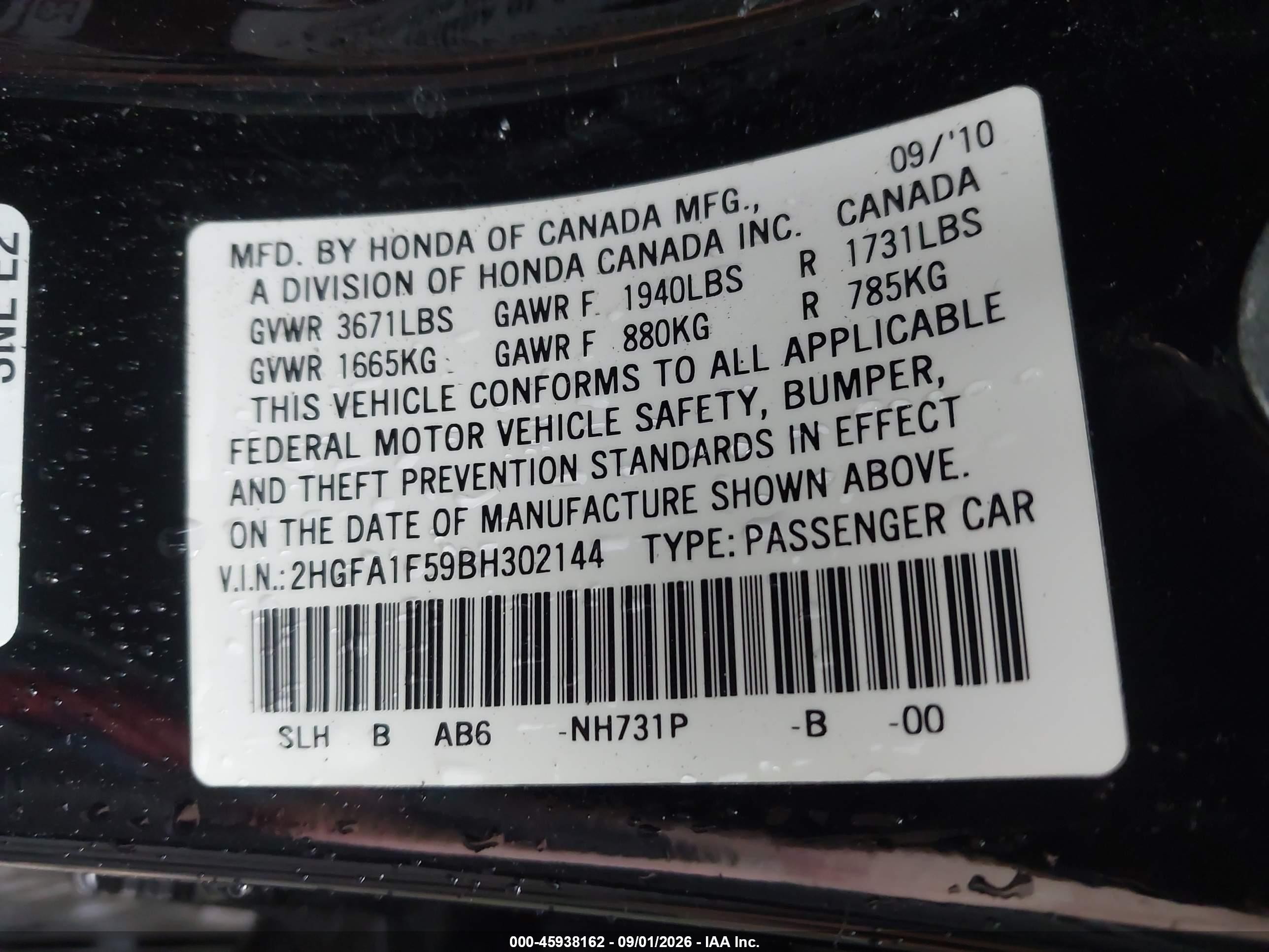 2011 Honda Civic Lx Black vin: 2HGFA1F59BH302144