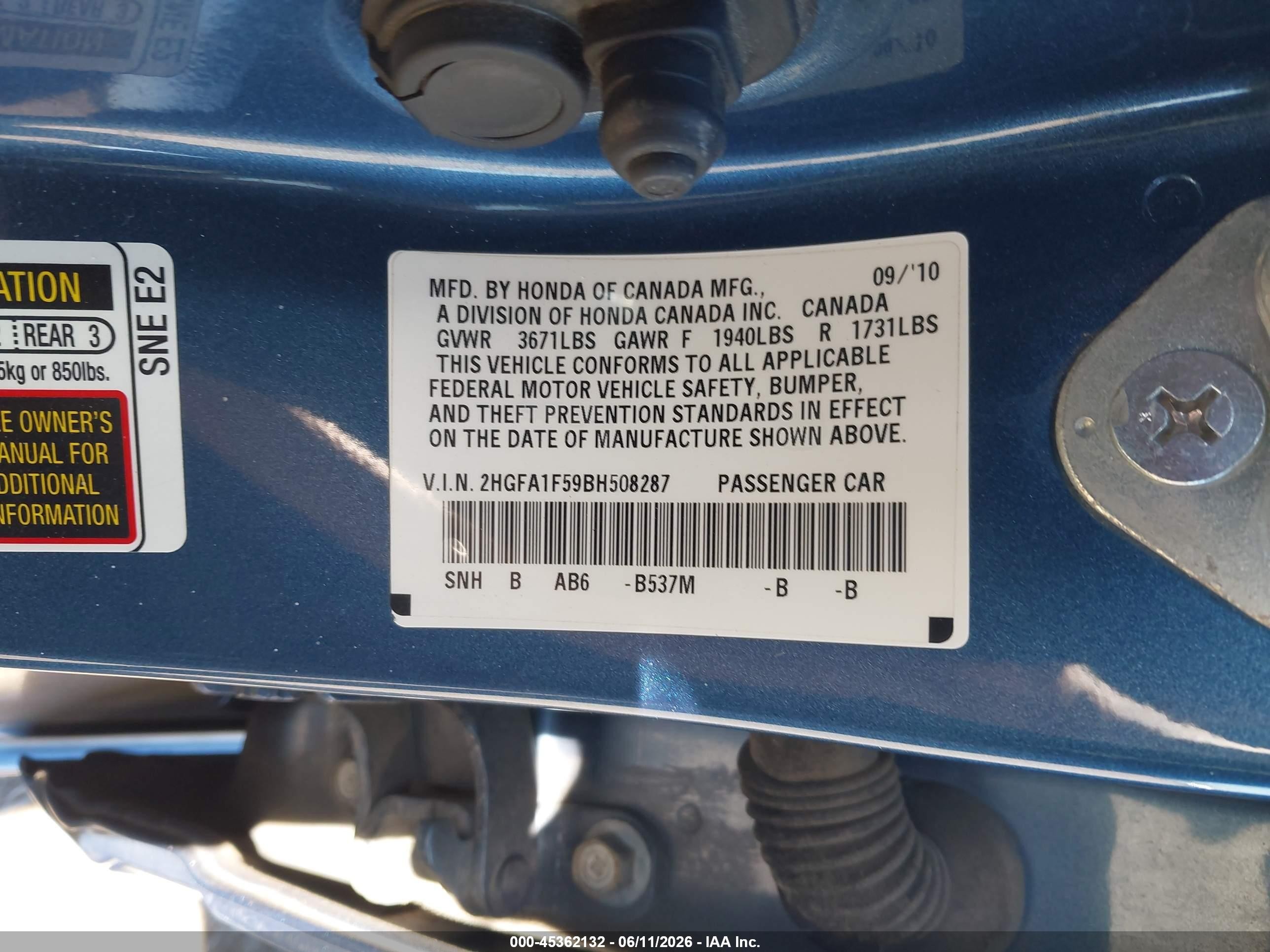 2011 Honda Civic Lx Синий vin: 2HGFA1F59BH508287