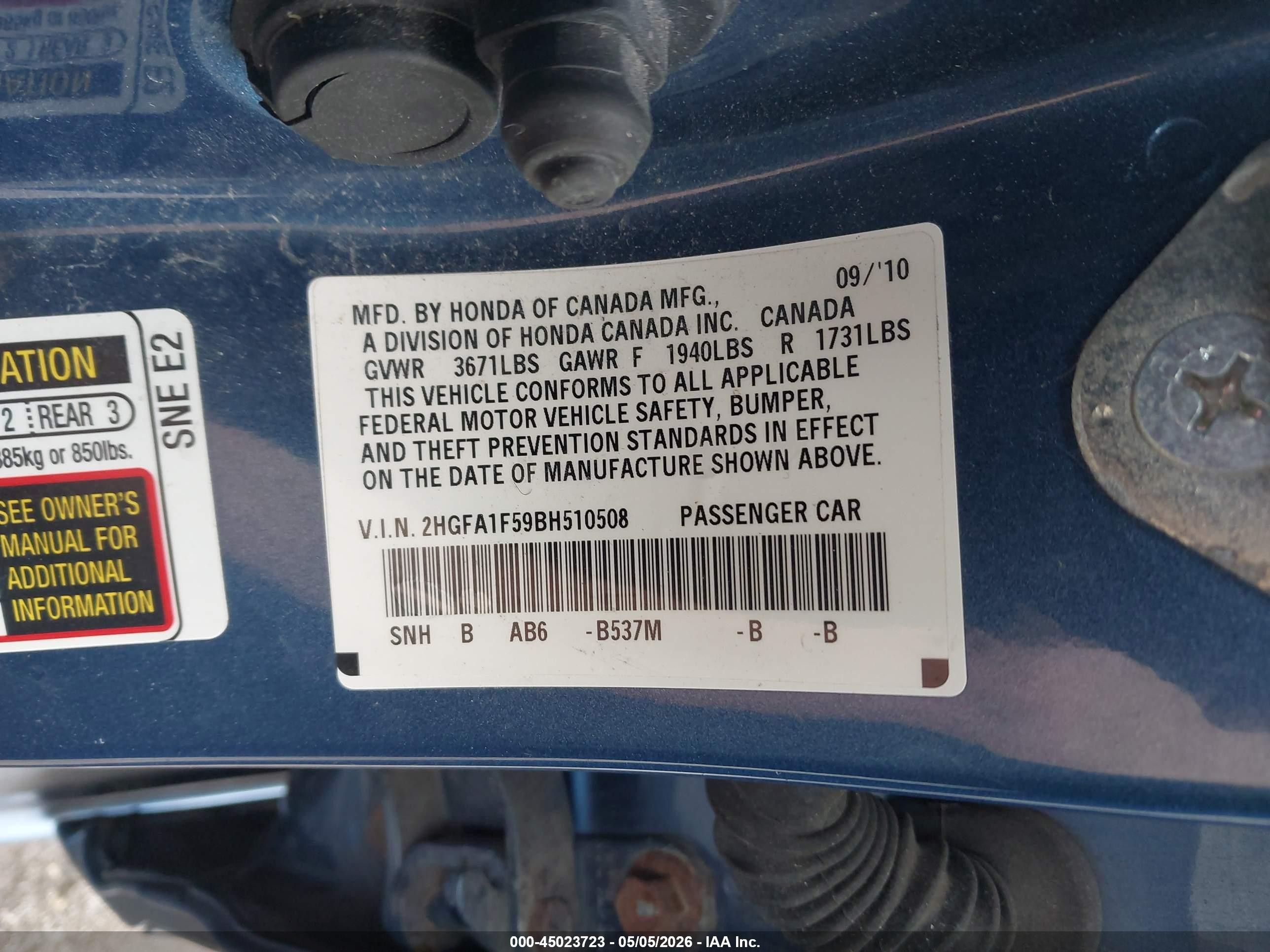2011 Honda Civic Lx Light Blue vin: 2HGFA1F59BH510508