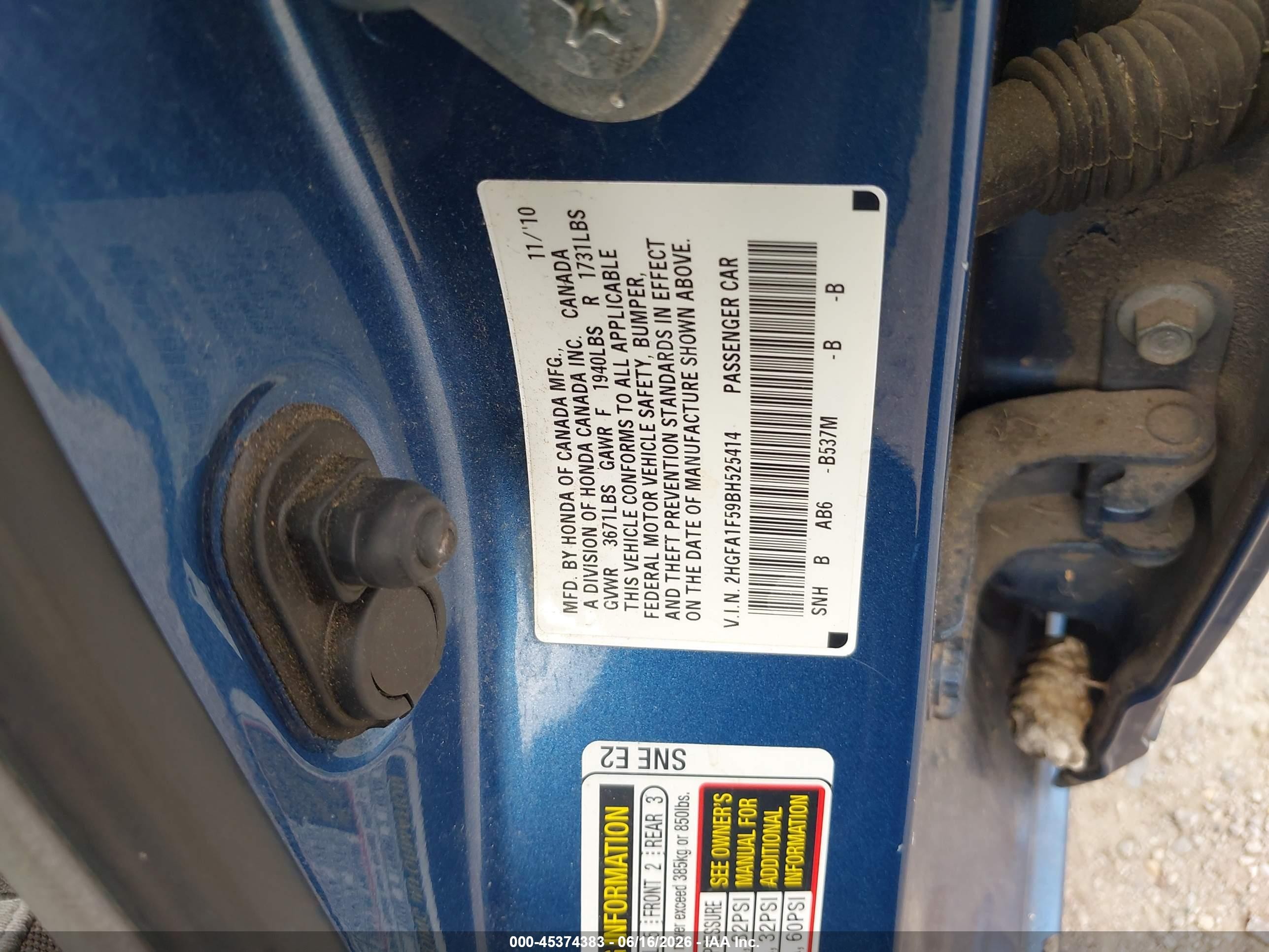 2011 Honda Civic Lx Blue vin: 2HGFA1F59BH525414