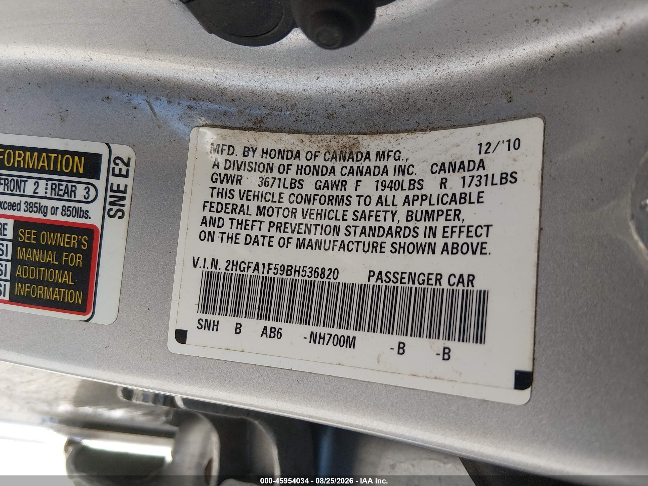 2011 Honda Civic Lx Silver vin: 2HGFA1F59BH536820
