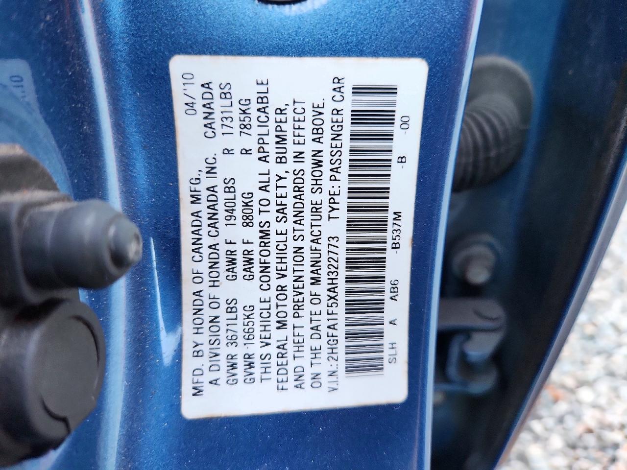 2010 Honda Civic Lx Blue vin: 2HGFA1F5XAH322773