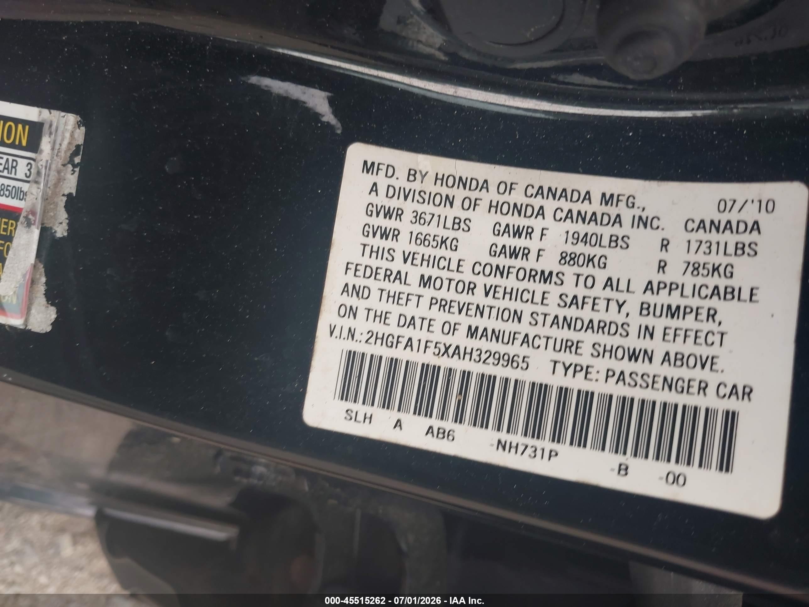 2010 Honda Civic Lx Black vin: 2HGFA1F5XAH329965