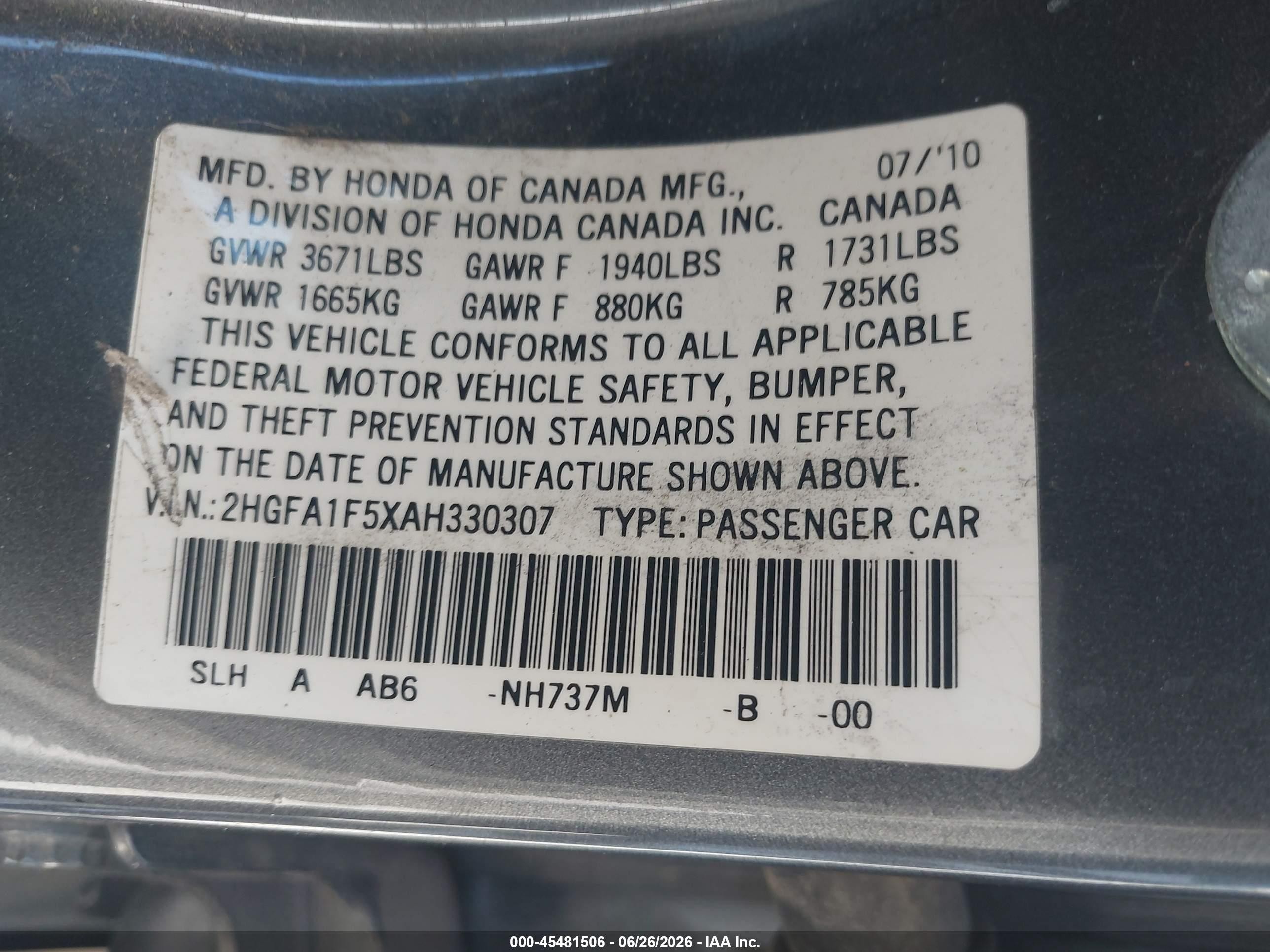 2010 Honda Civic Lx Gray vin: 2HGFA1F5XAH330307