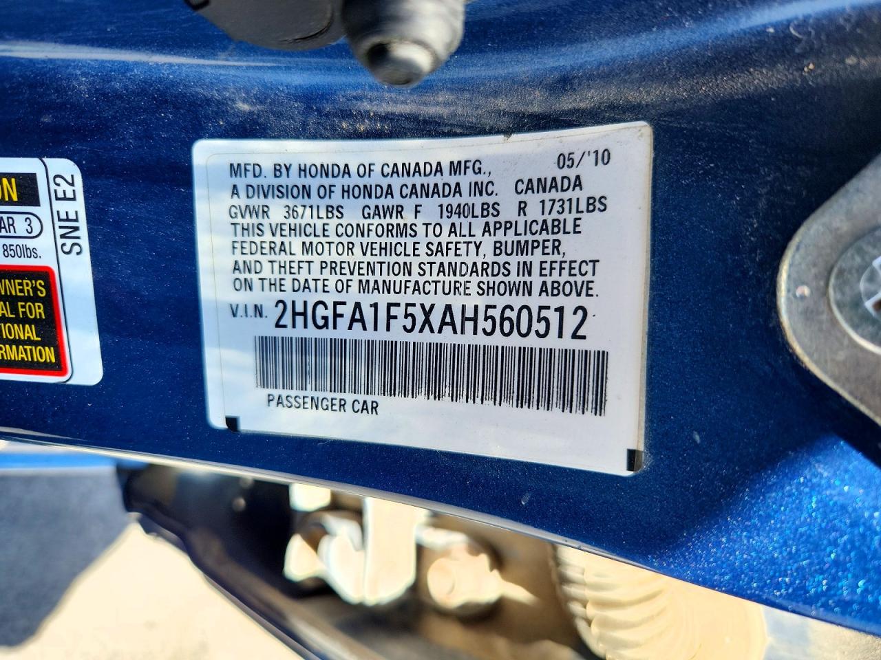 2010 Honda Civic Blue vin: 2HGFA1F5XAH560512