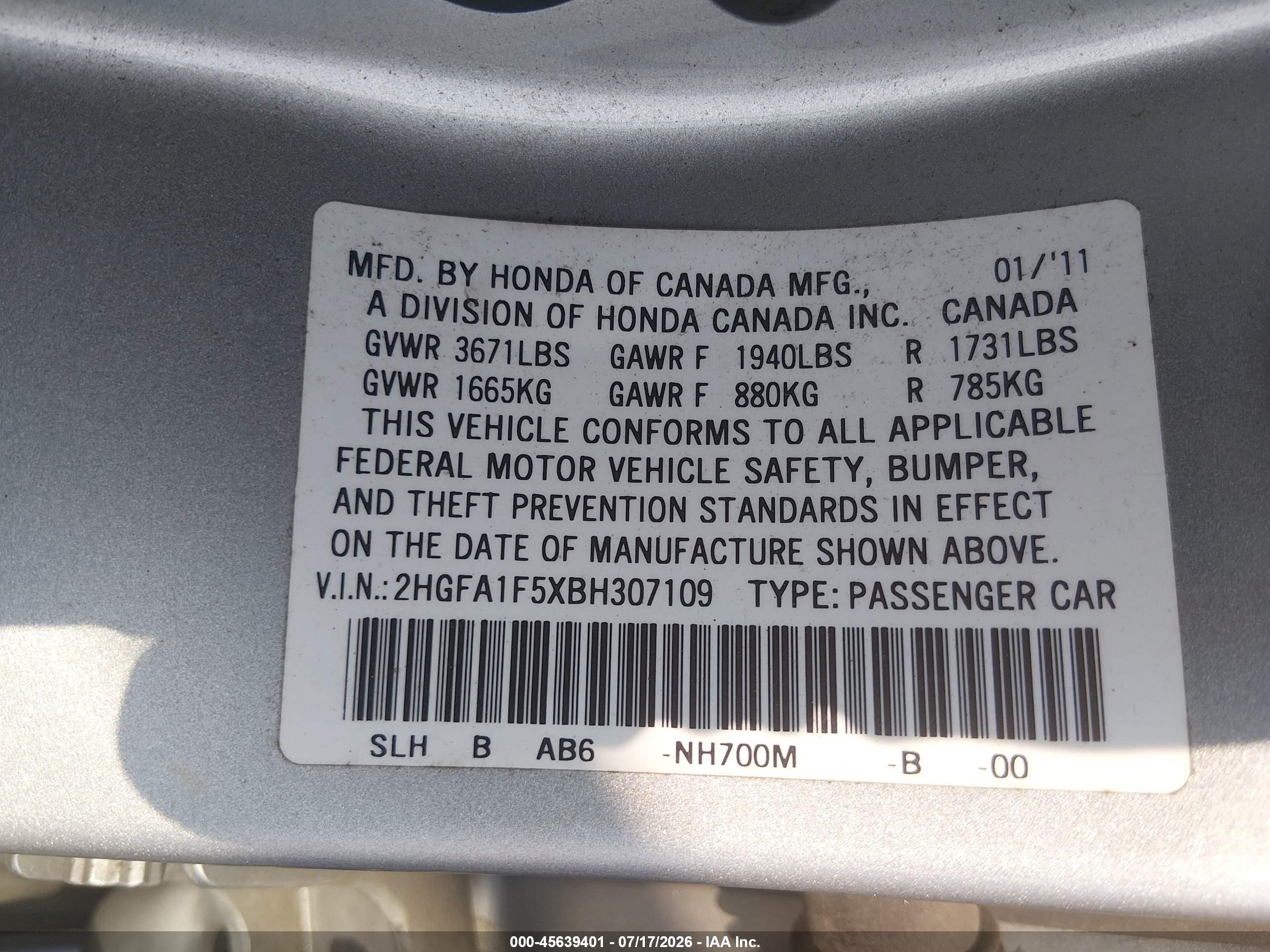 2011 Honda Civic Lx Gray vin: 2HGFA1F5XBH307109