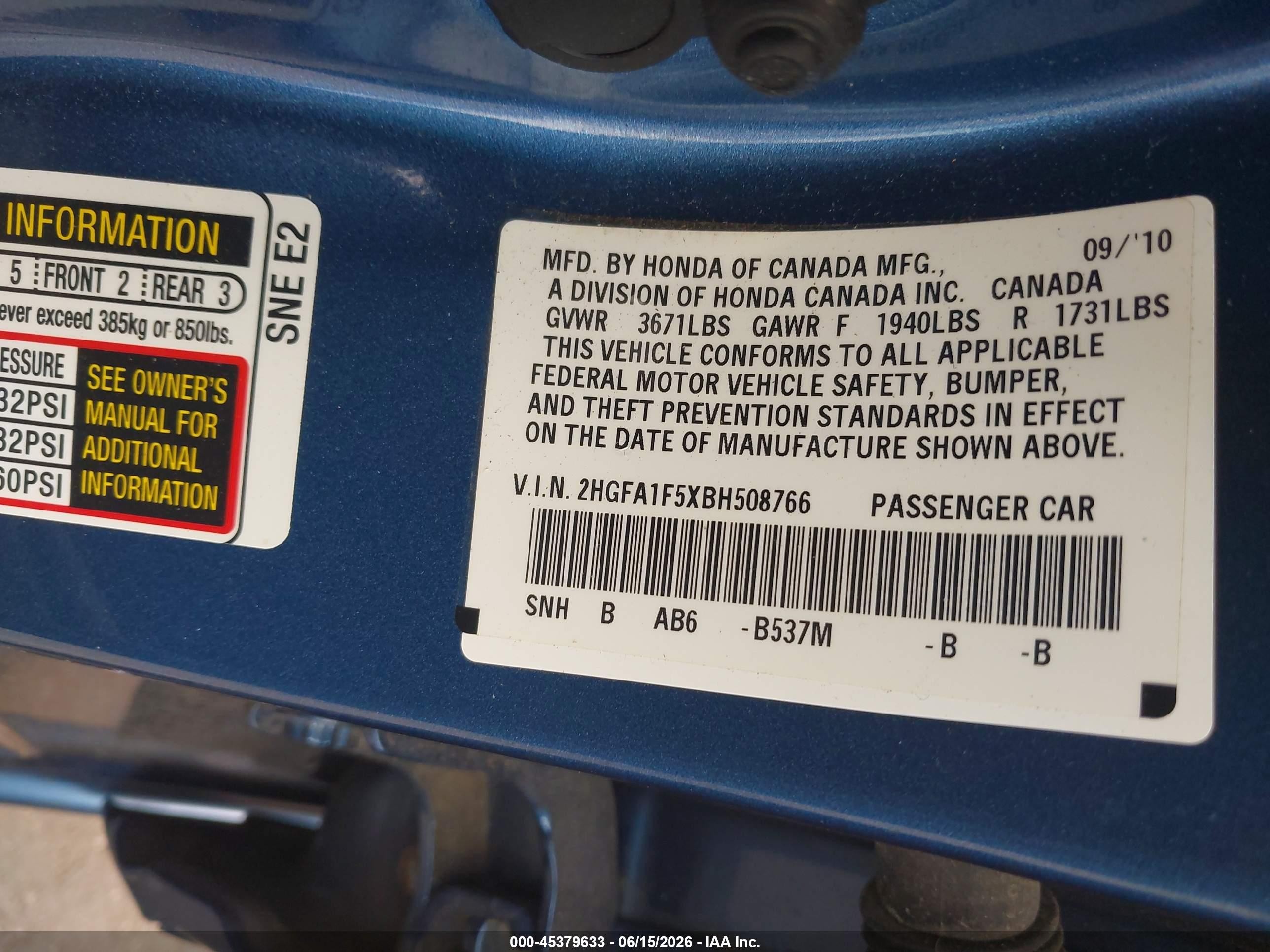 2011 Honda Civic Lx Blue vin: 2HGFA1F5XBH508766
