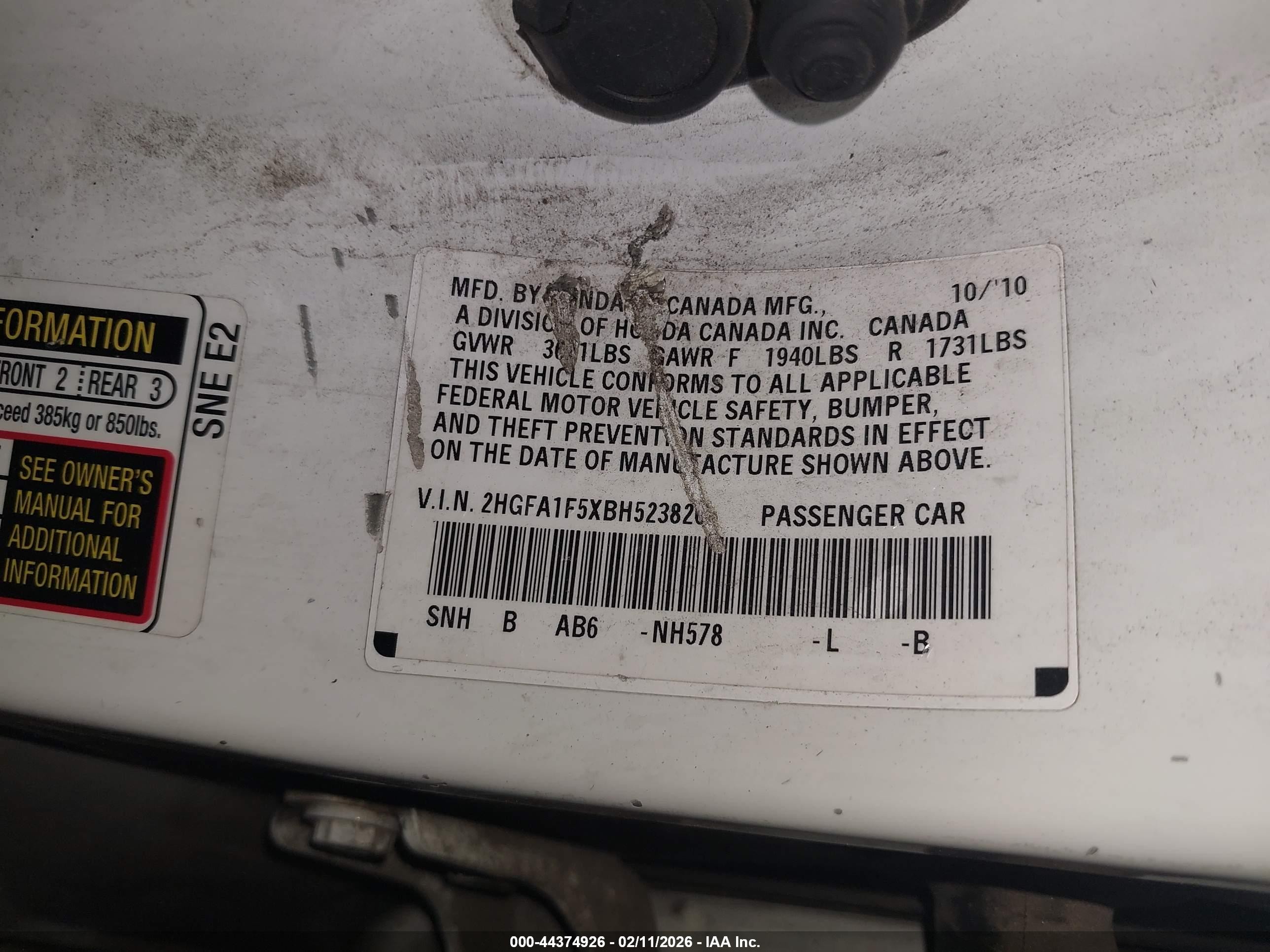 2011 Honda Civic Lx White vin: 2HGFA1F5XBH523820